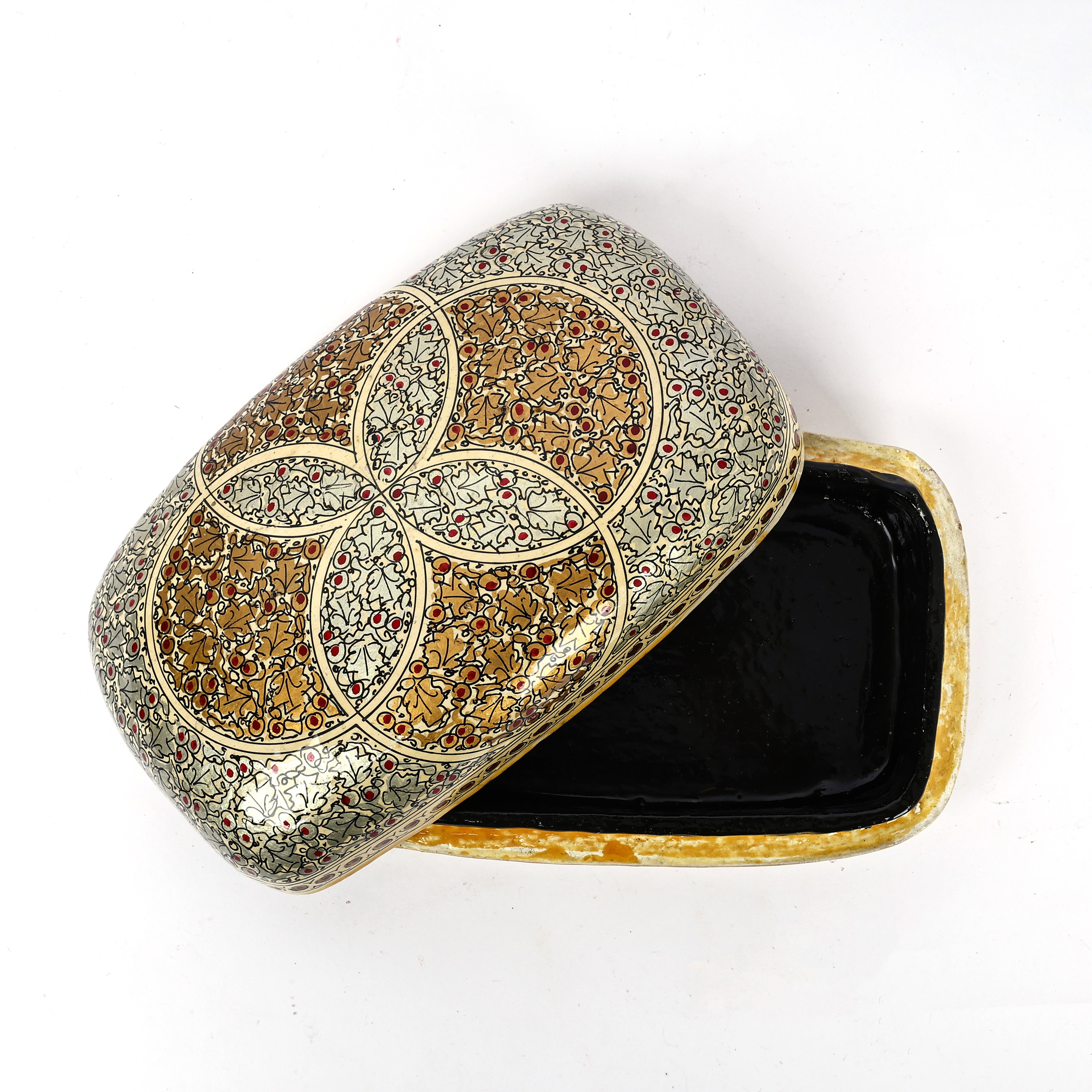 Handcrafted Kashmiri Paper Mache Multi-Utility Box— Light Green and Golden