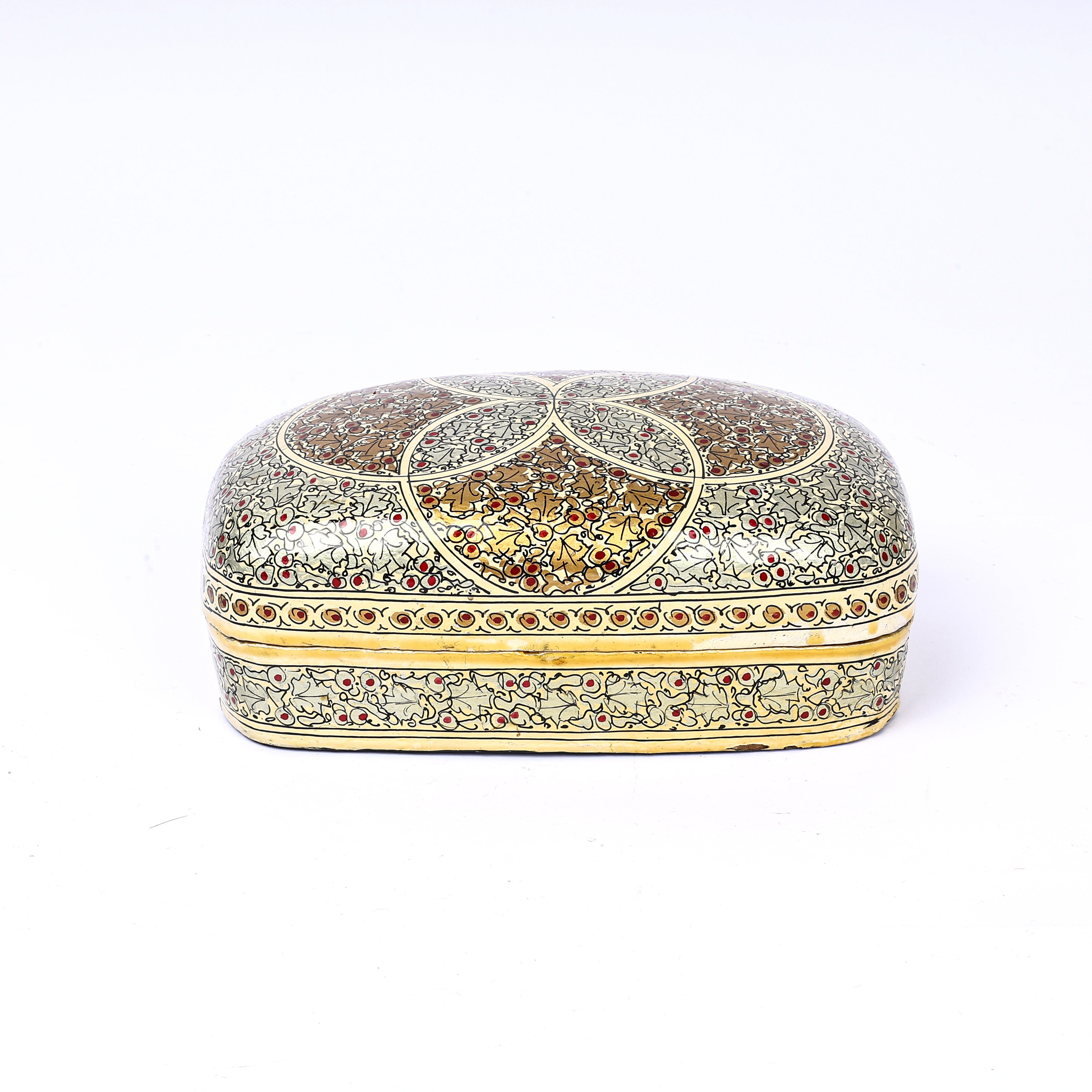 Handcrafted Kashmiri Paper Mache Multi-Utility Box— Light Green and Golden