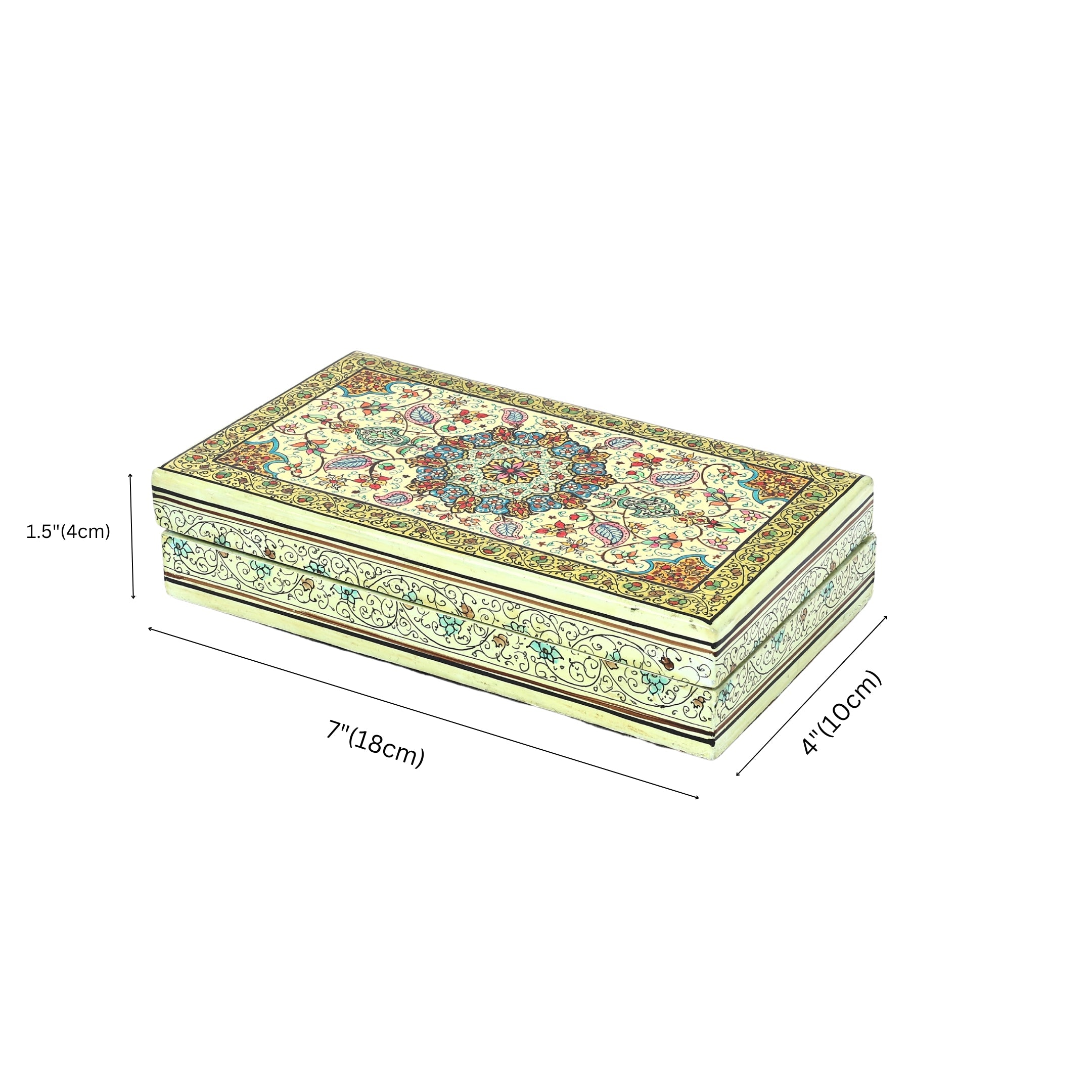 Handcrafted Kashmiri Paper Mache Multi-Utility Rectangular Box— Light Green