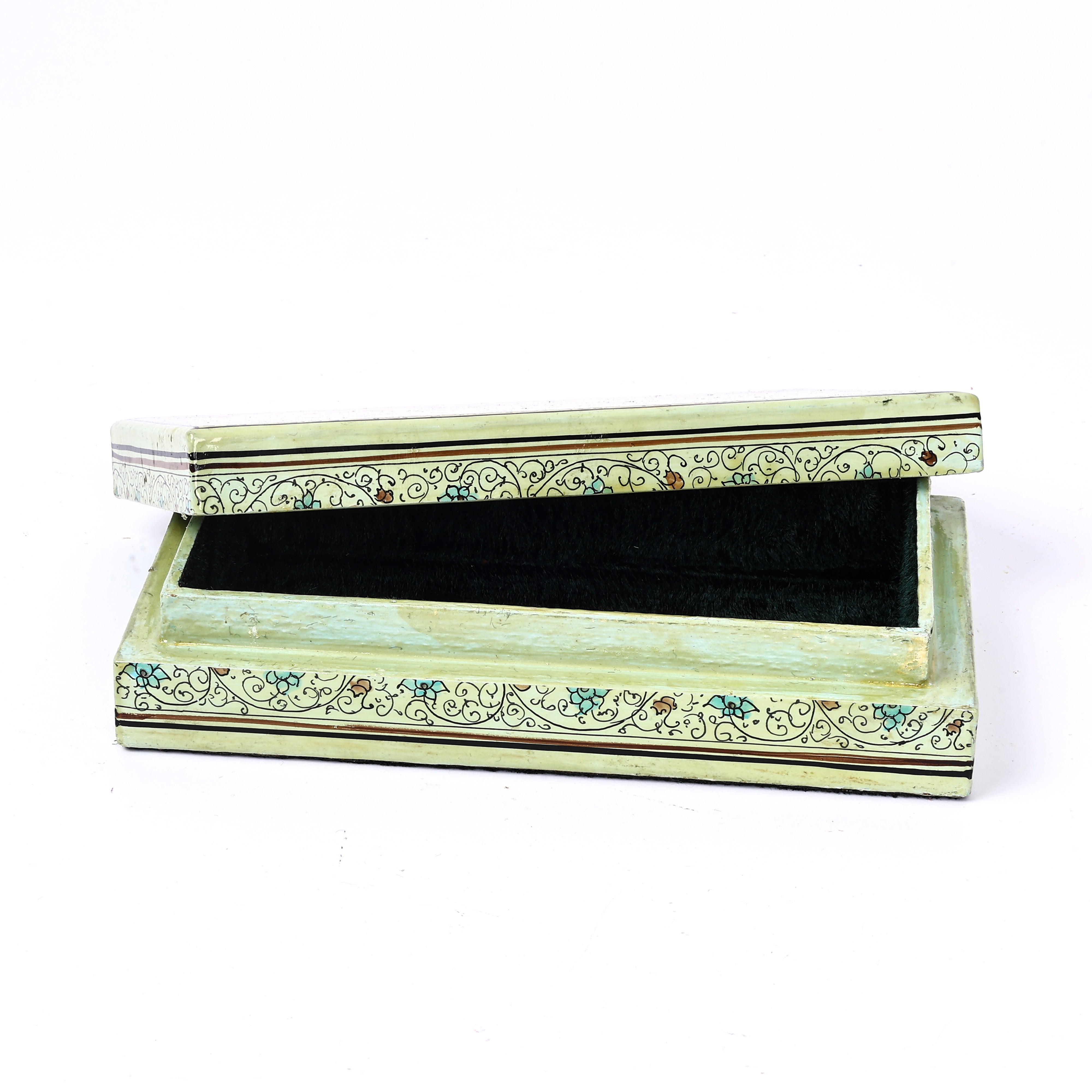 Handcrafted Kashmiri Paper Mache Multi-Utility Rectangular Box— Light Green