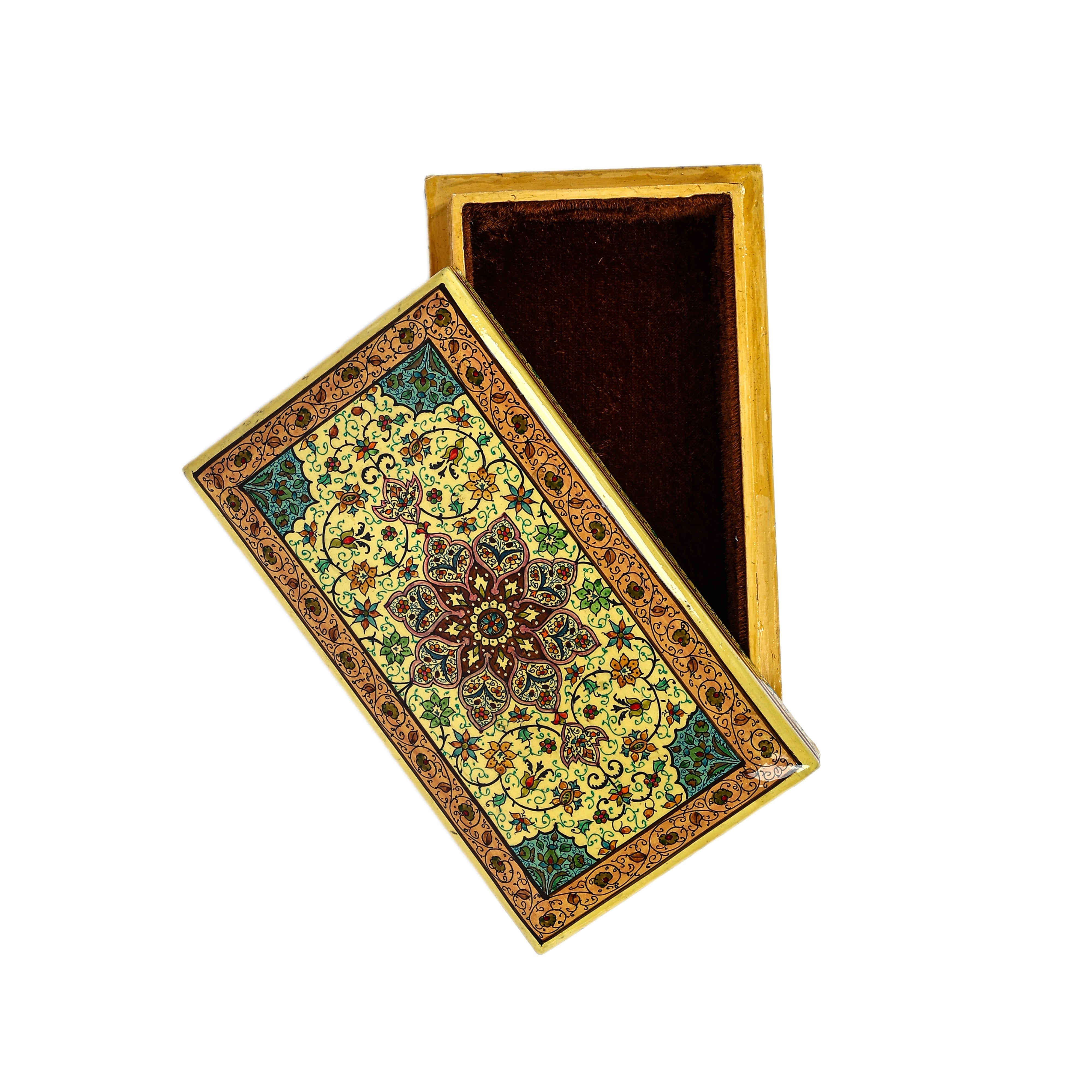 Handcrafted Kashmiri Paper Mache Multi-Utility Rectangular Box— Yellow