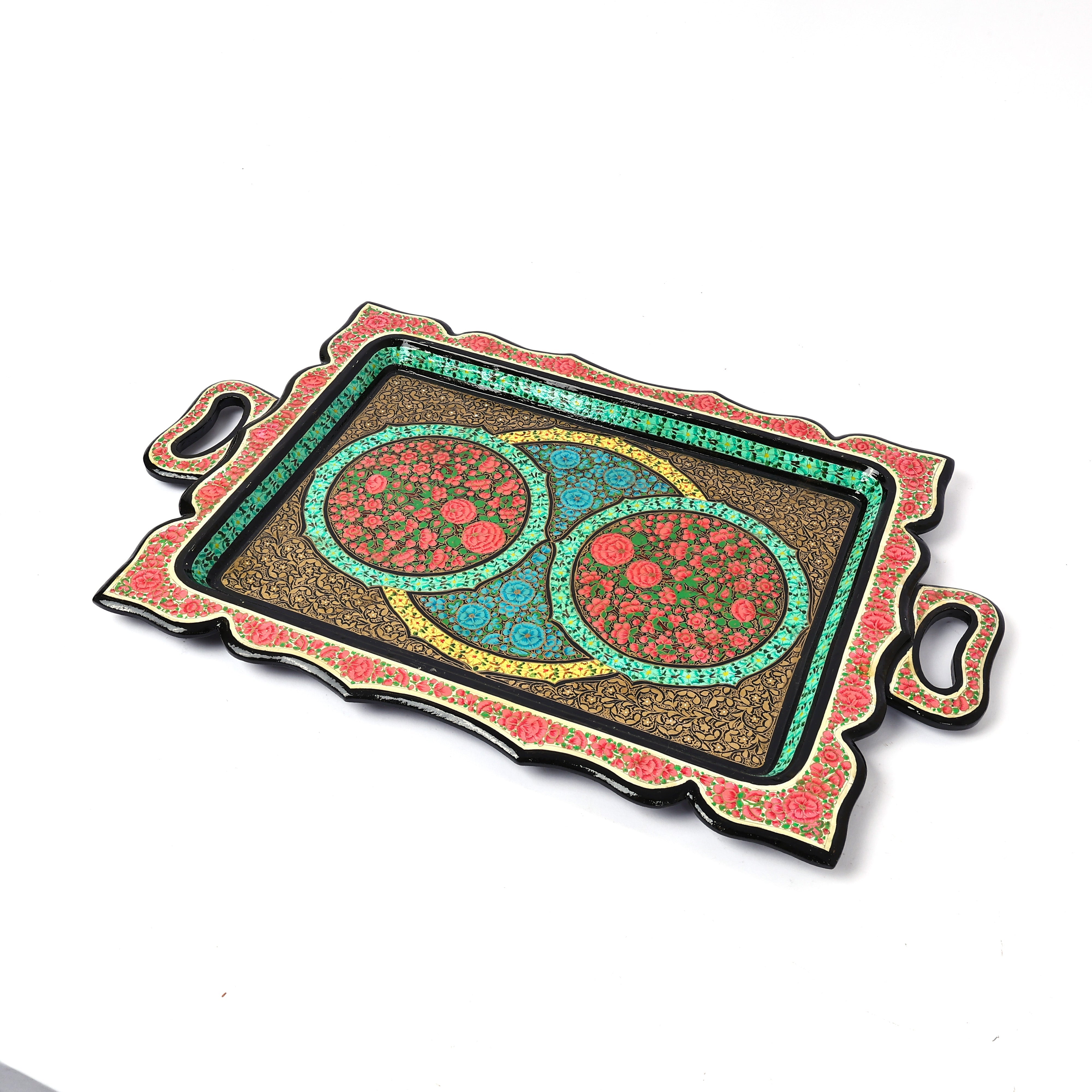 Handcrafted Kashmiri Paper Mache Rectangular Tray—Multicolour