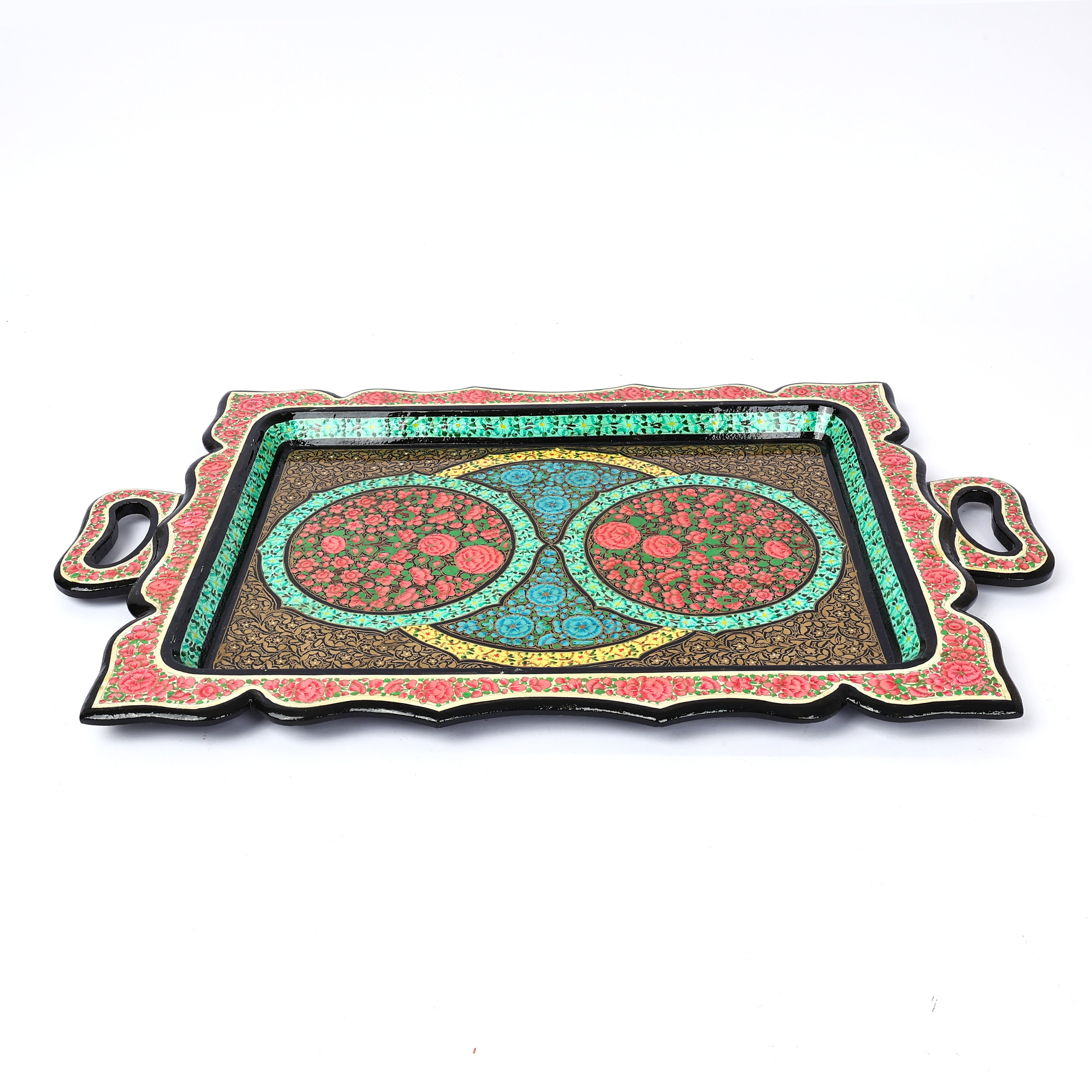 Handcrafted Kashmiri Paper Mache Rectangular Tray—Multicolour