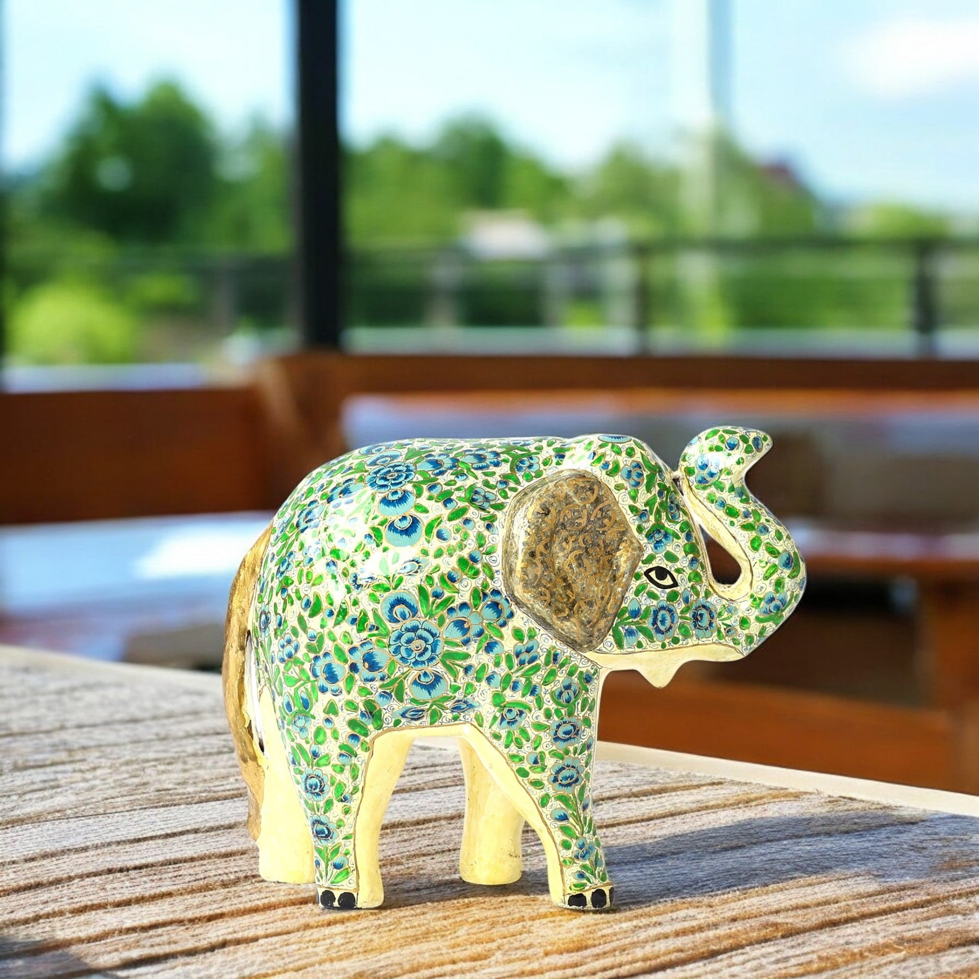 Handcrafted Papier Mache Elephant - Green