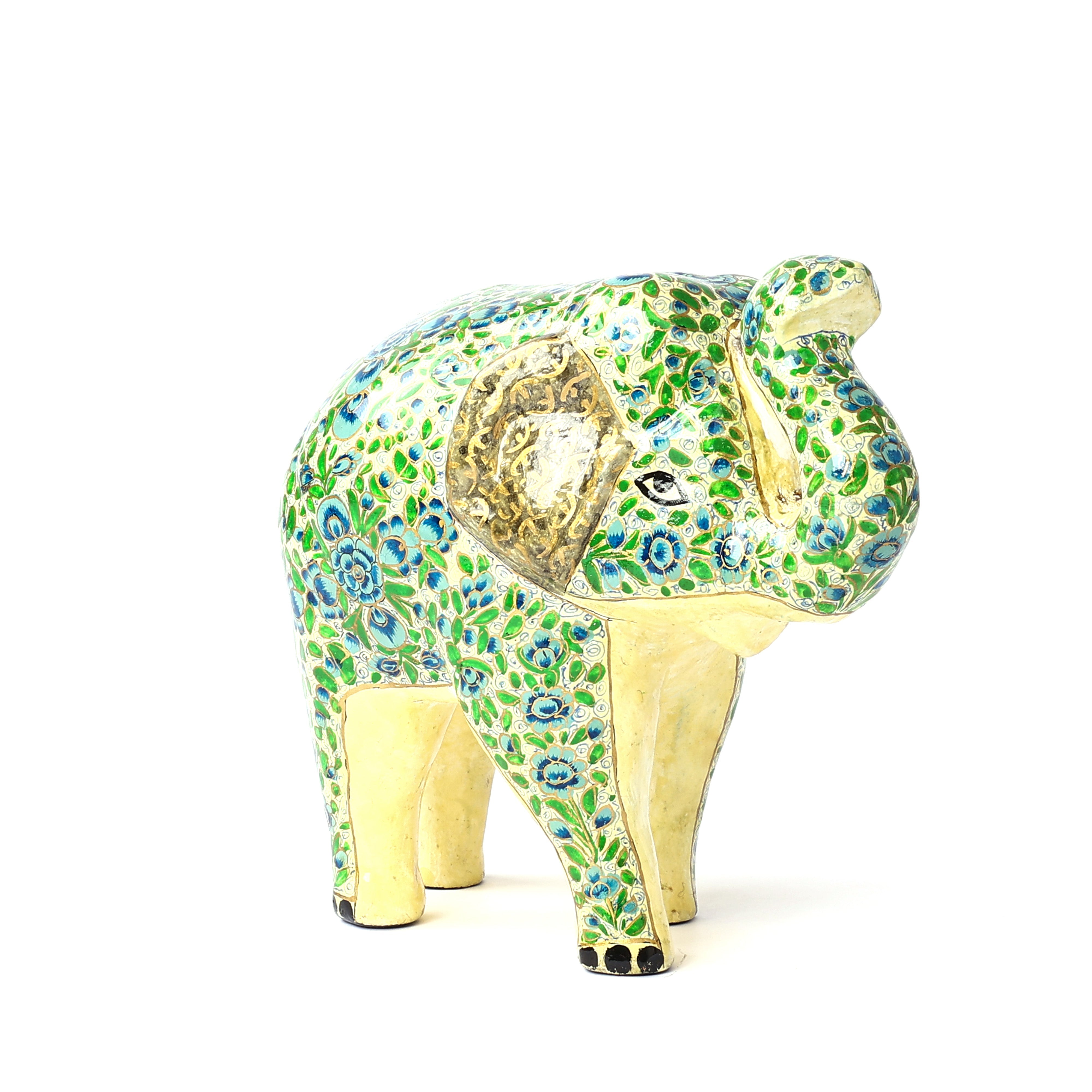 Handcrafted Papier Mache Elephant - Green