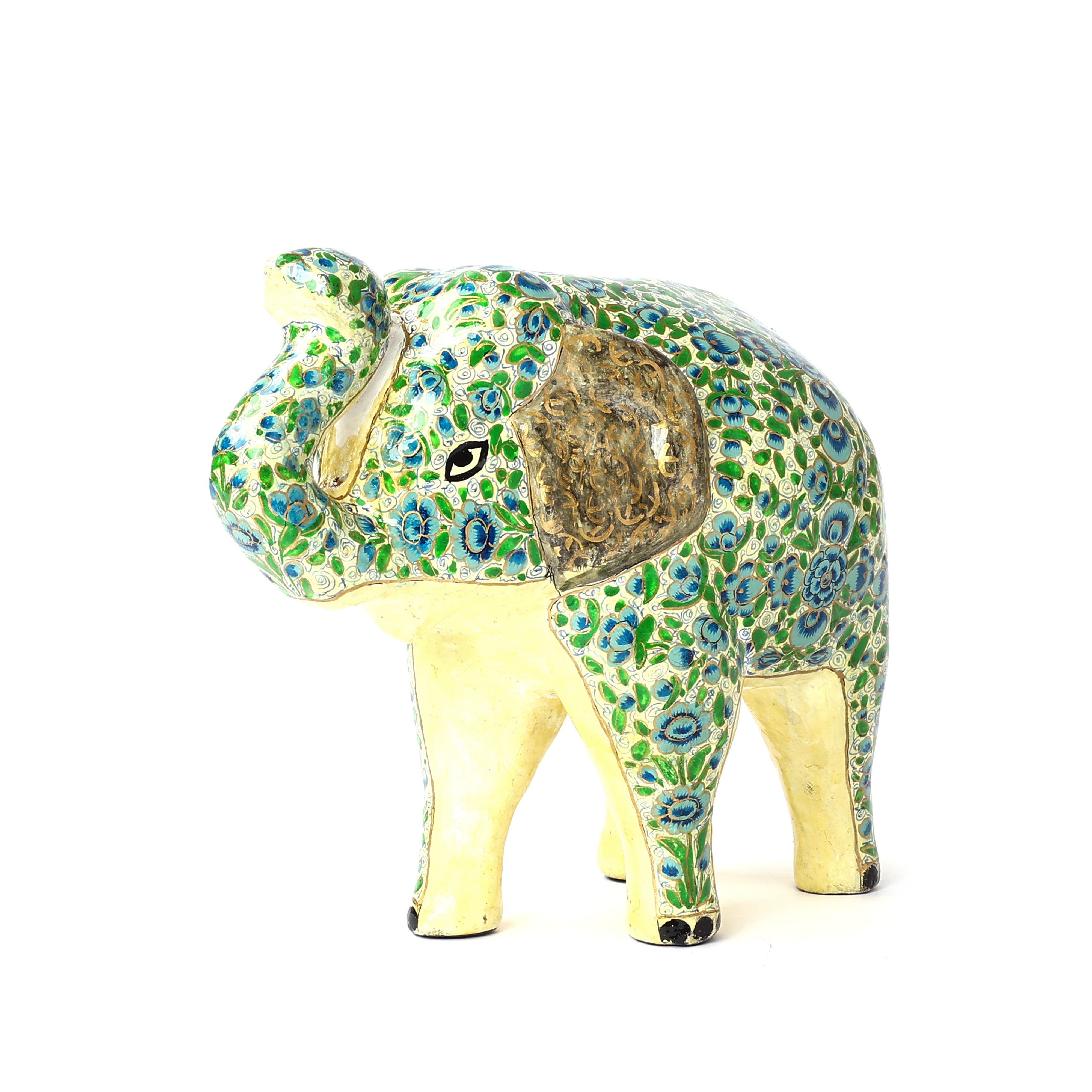 Handcrafted Papier Mache Elephant - Green