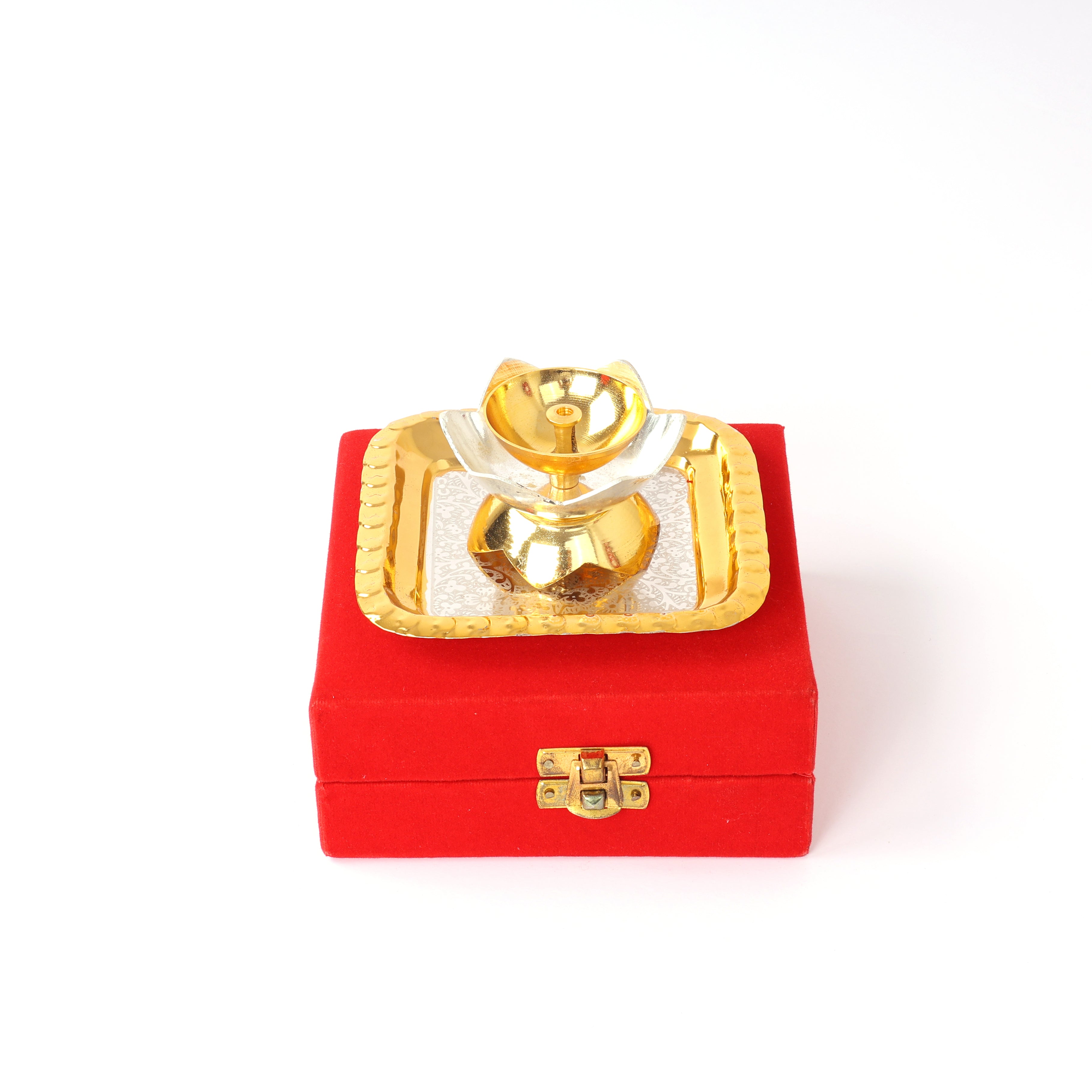 Handcrafted Premium Brass Diya and Plate Set