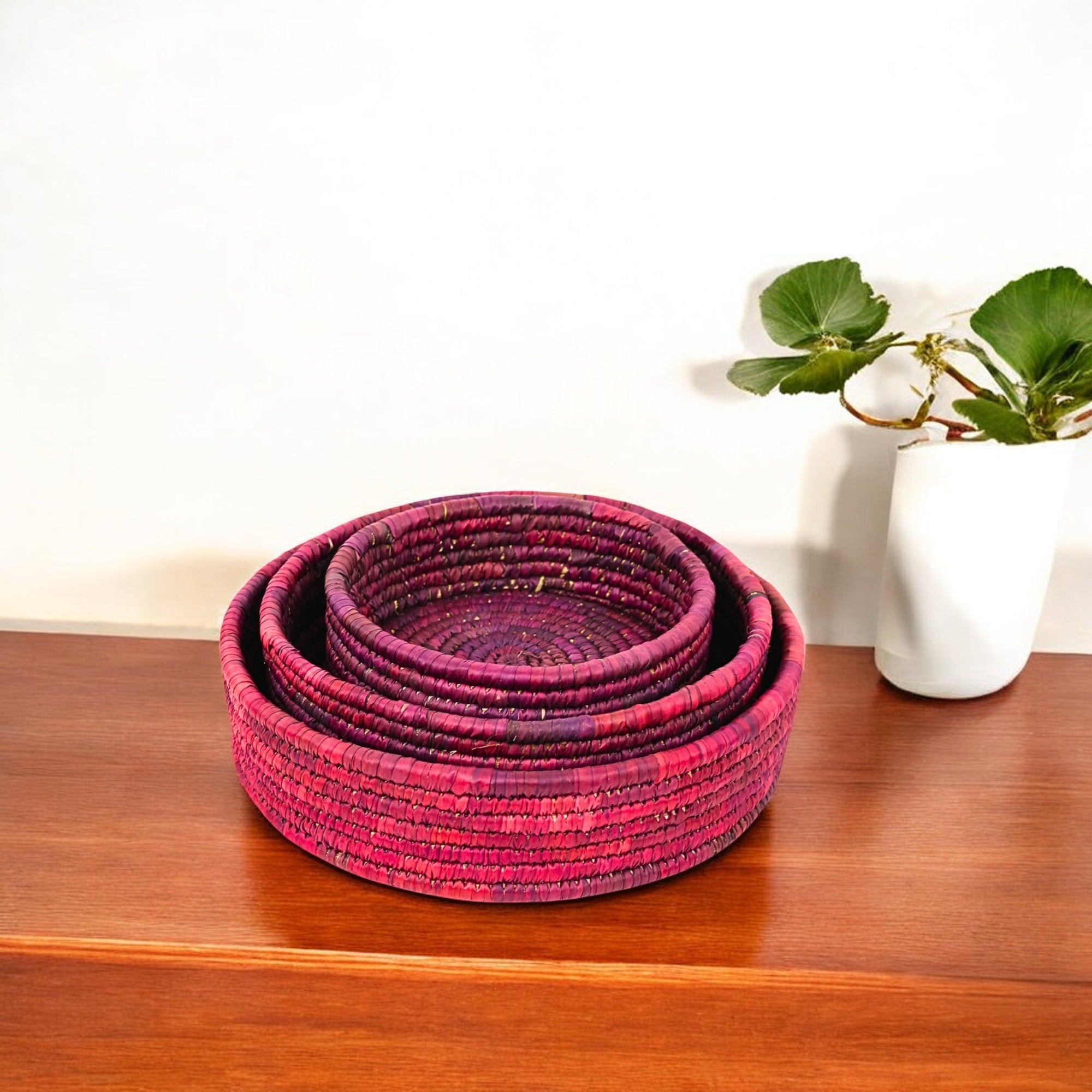 Handcrafted Sabai Grass Round Storage Baskets – Set 