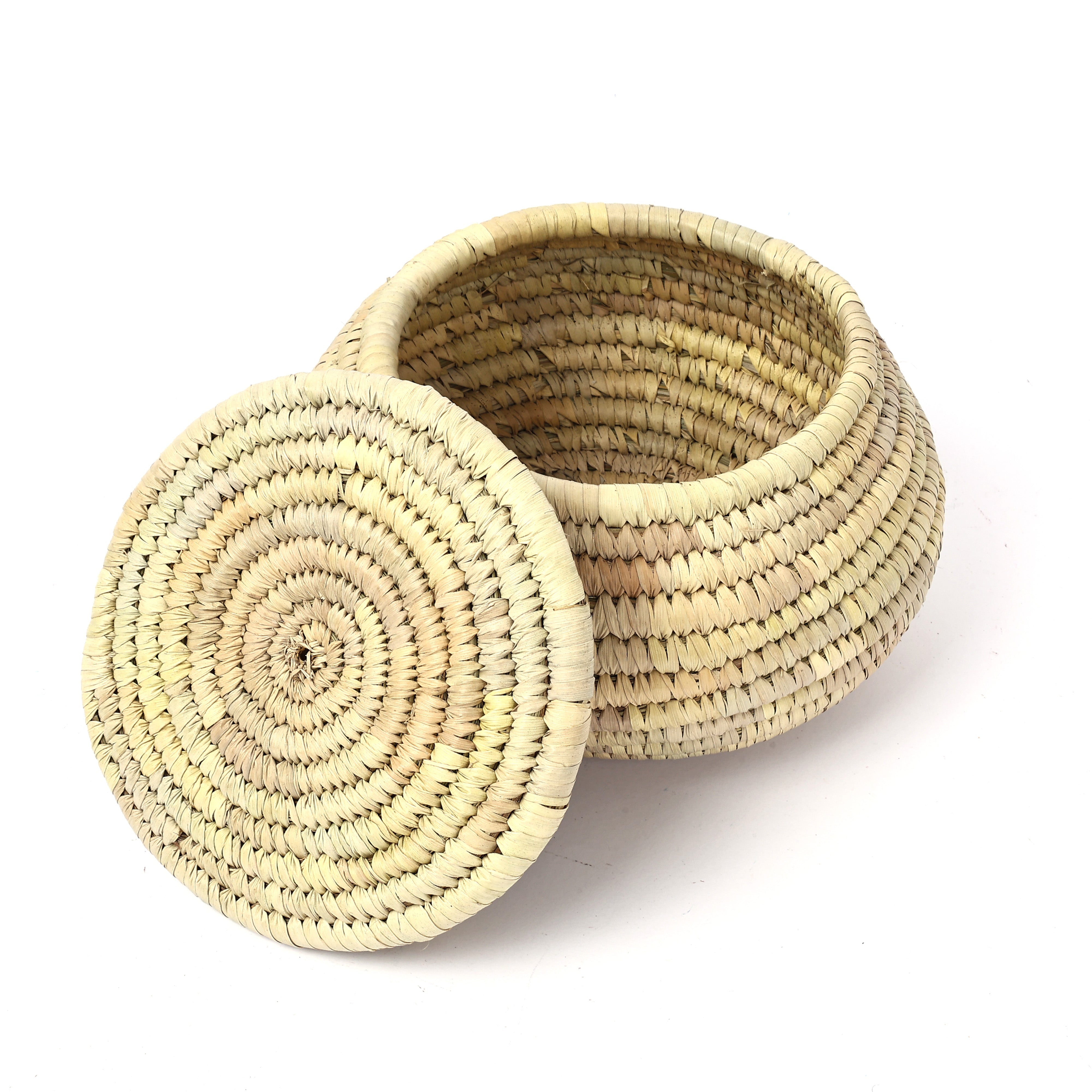 Handcrafted Sabai Grass Round Storage Box—Beige