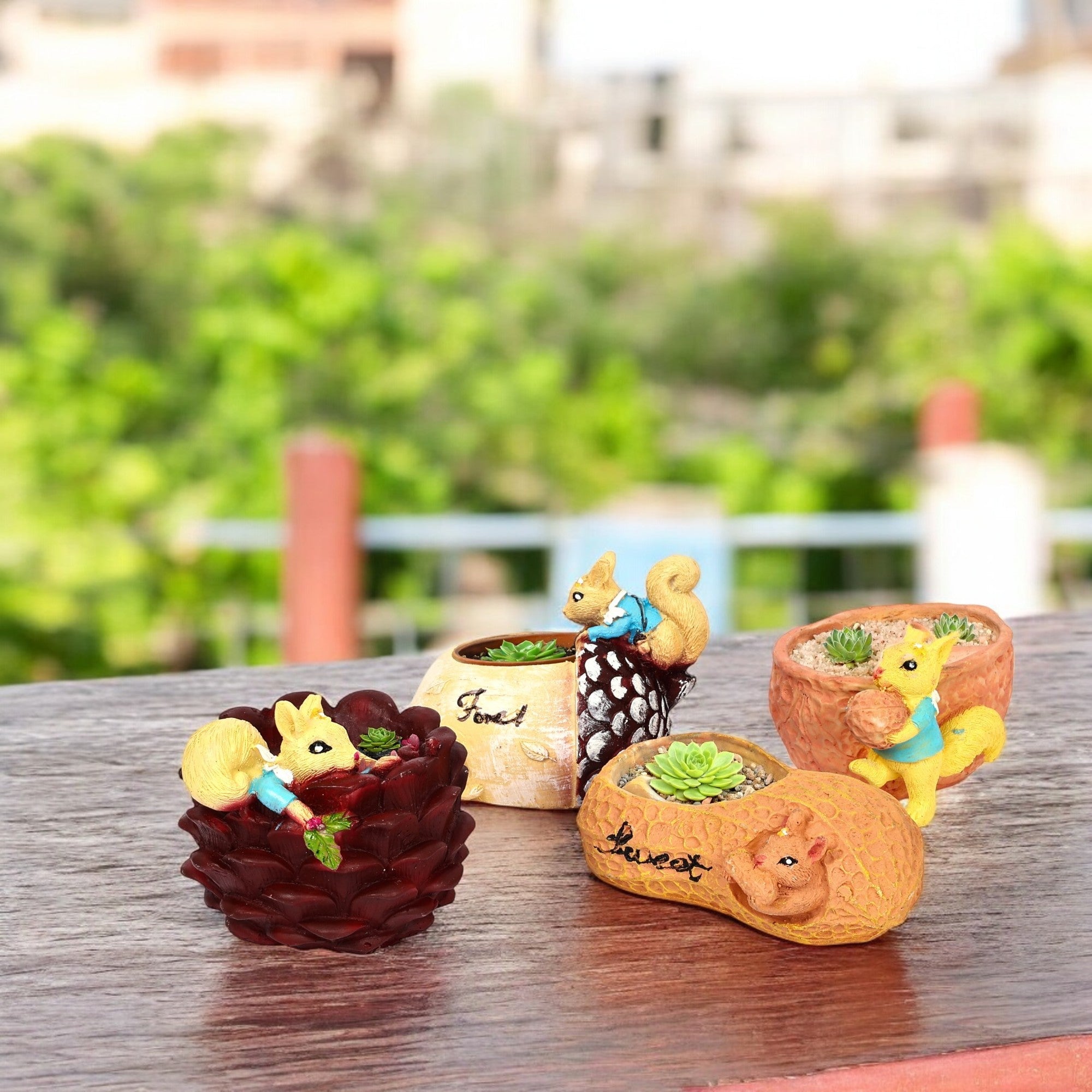 Handcrafted Squirrel Planters - Set of 4, Perfect for Plants and Décor
