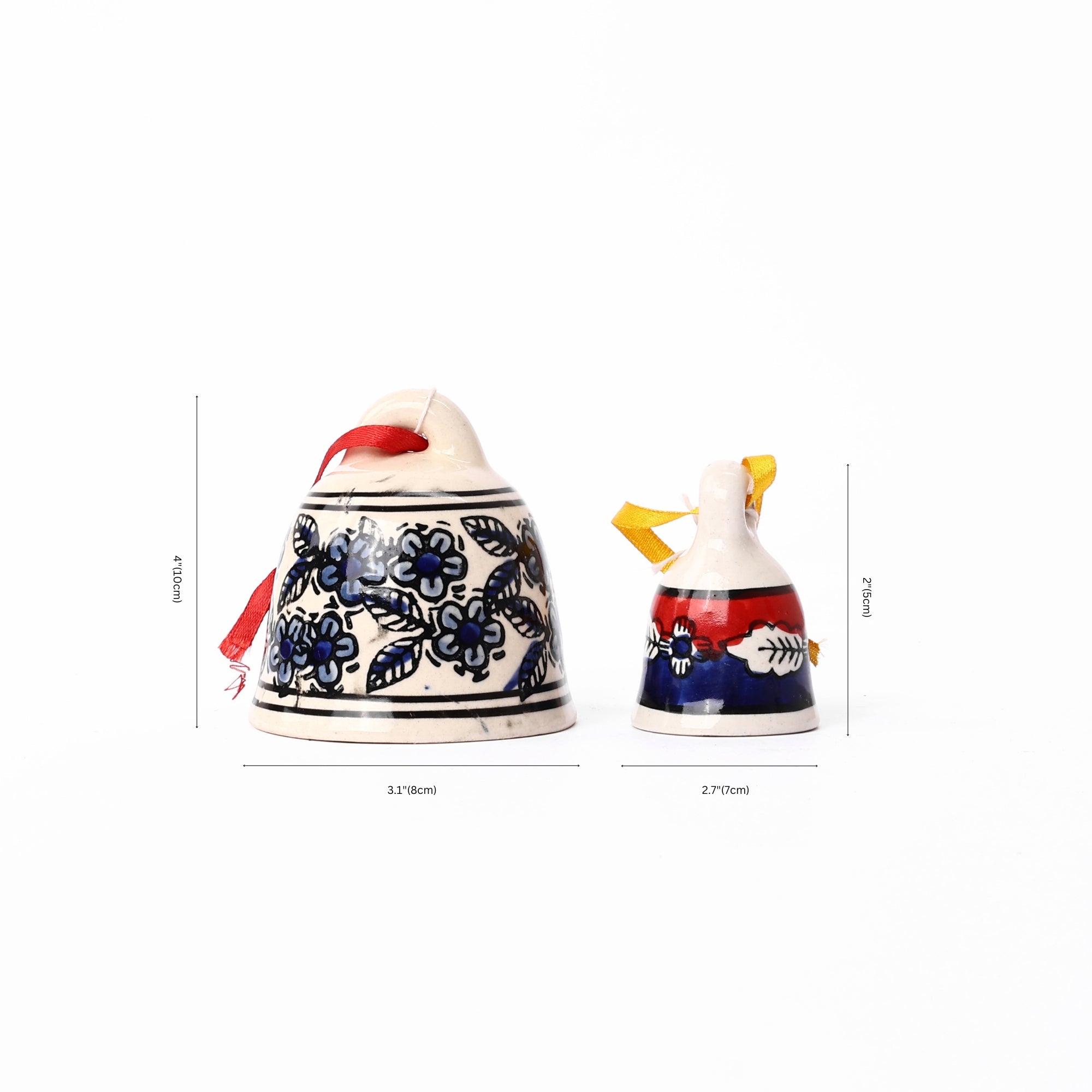 Handcrafted White, Red and Blue Ceramic Hanging Bells