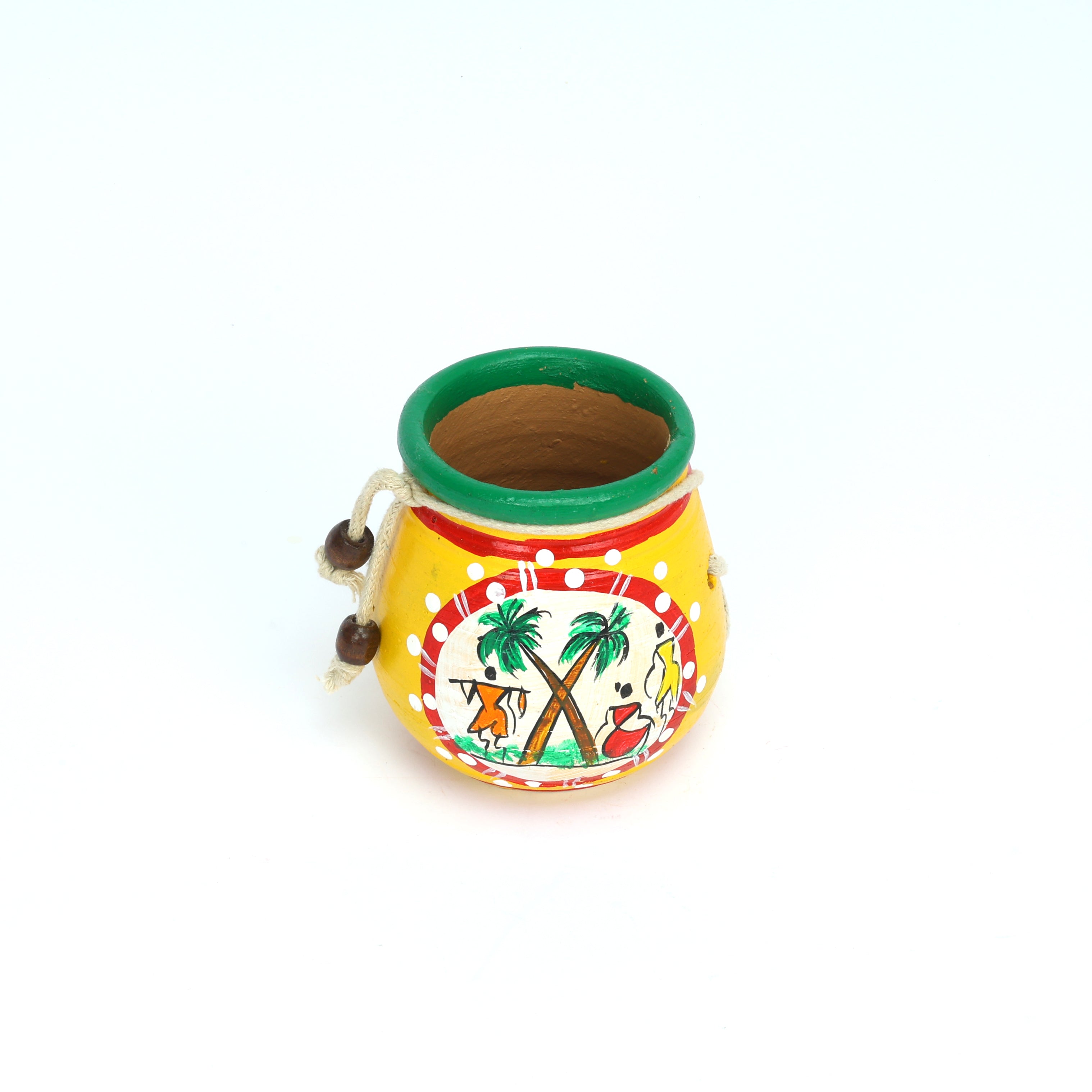 Handcrafted Yellow Terracotta Planter - Warli Hand Painting