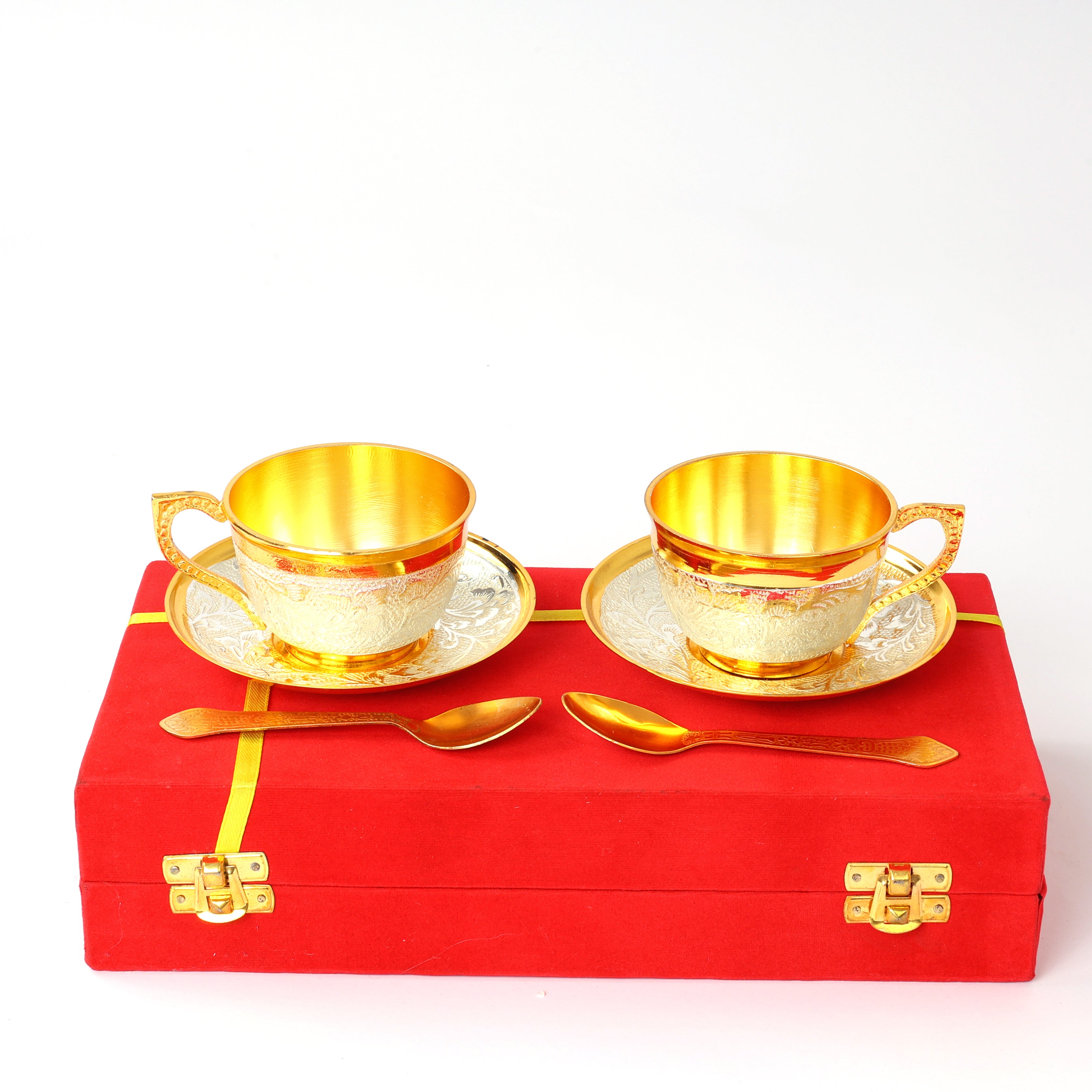 Handcrafted and Hand embossed Brass Cup and Saucer Set