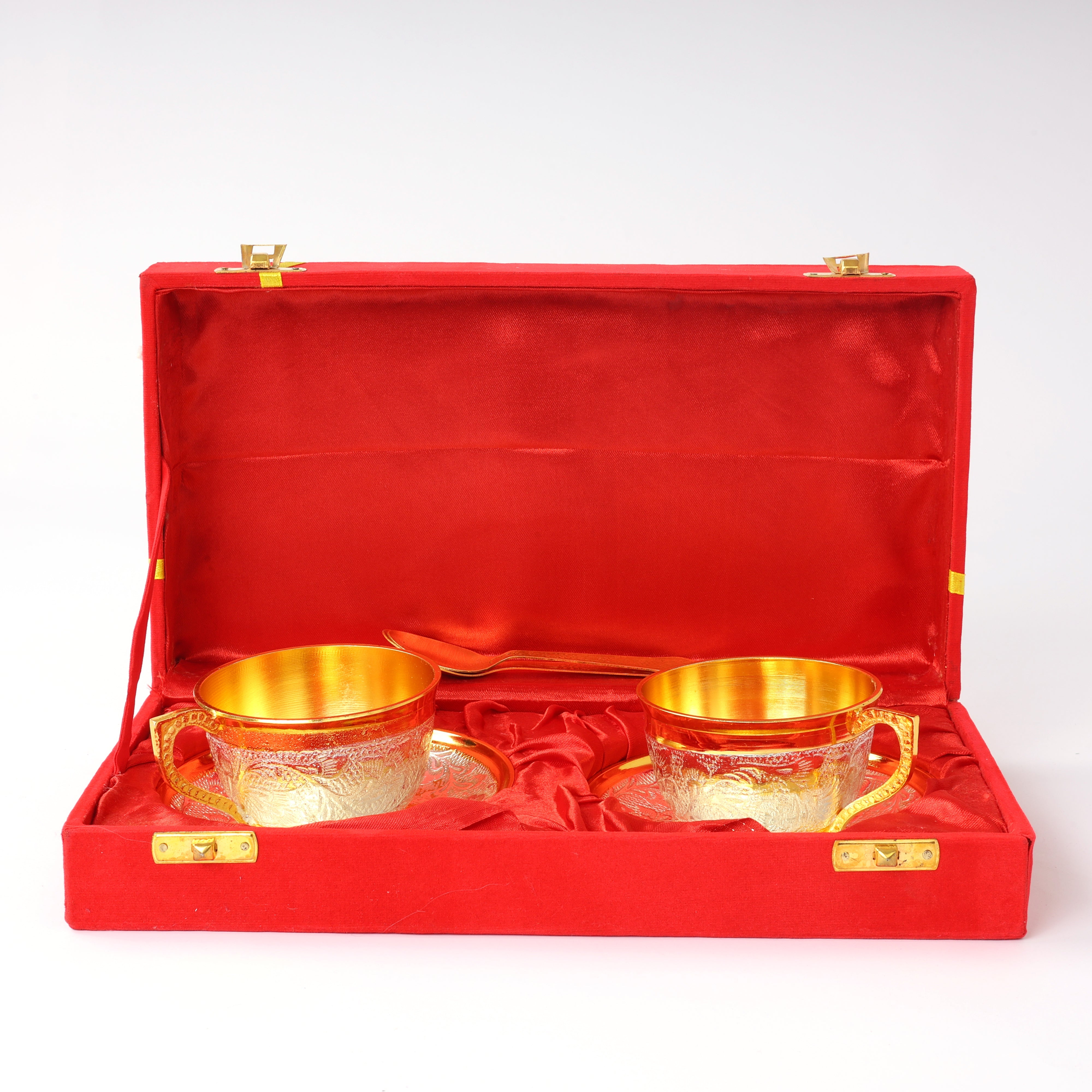 Handcrafted and Hand embossed Brass Cup and Saucer Set