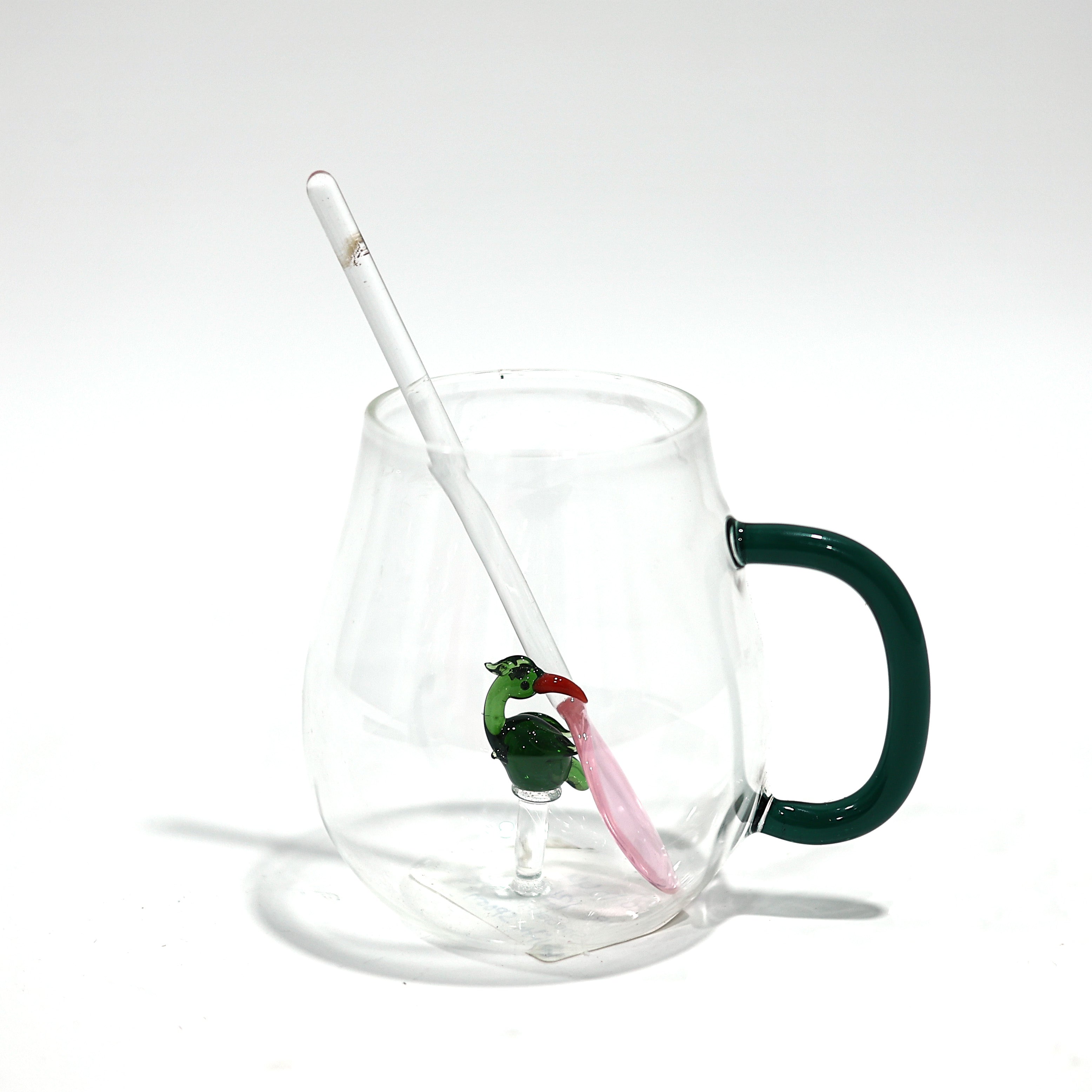 Handmade 3D Animal Figurine Glass Mug with Stirrer