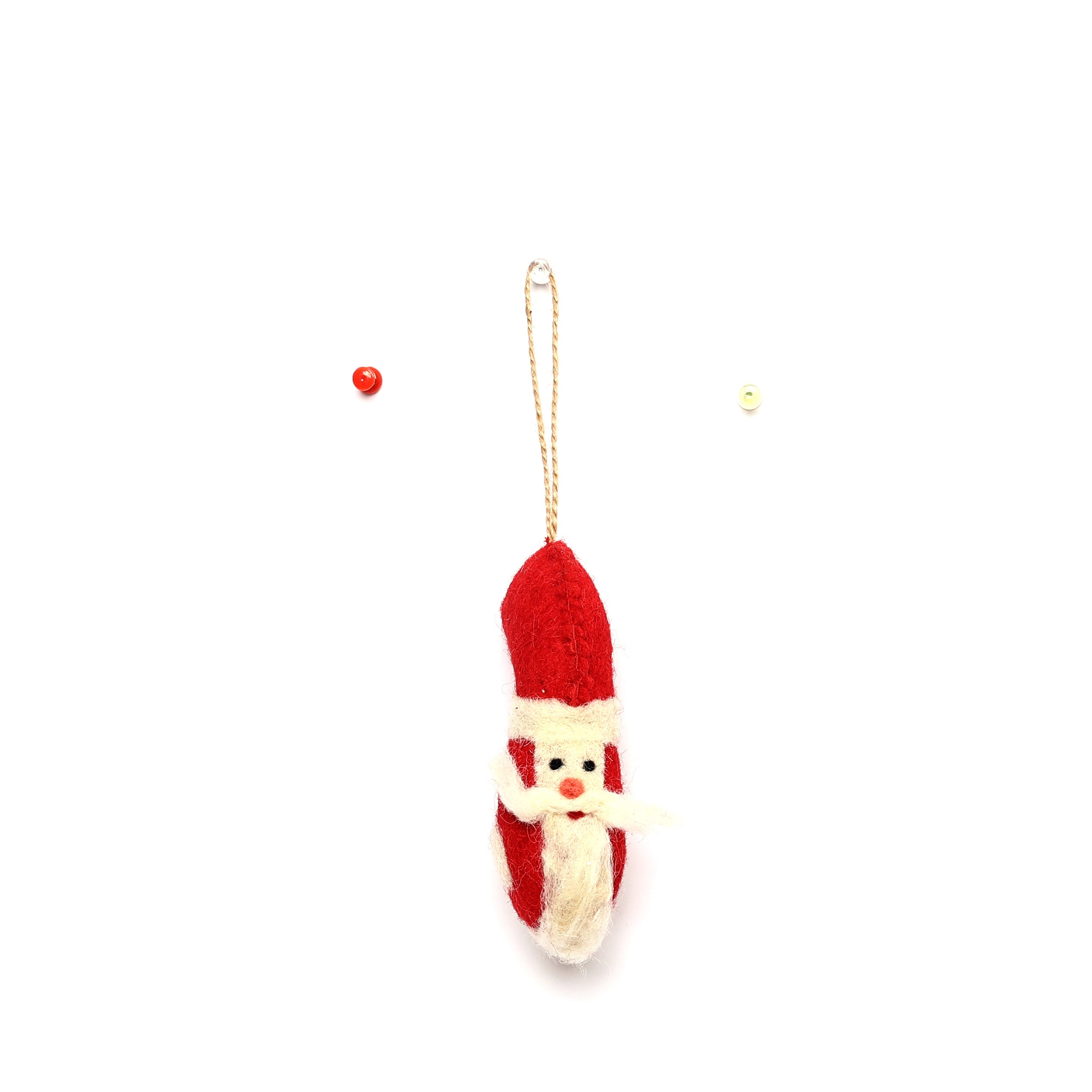 Handmade Needled Felt Work Miniature Christmas Décor Hanging Set—Red and Green