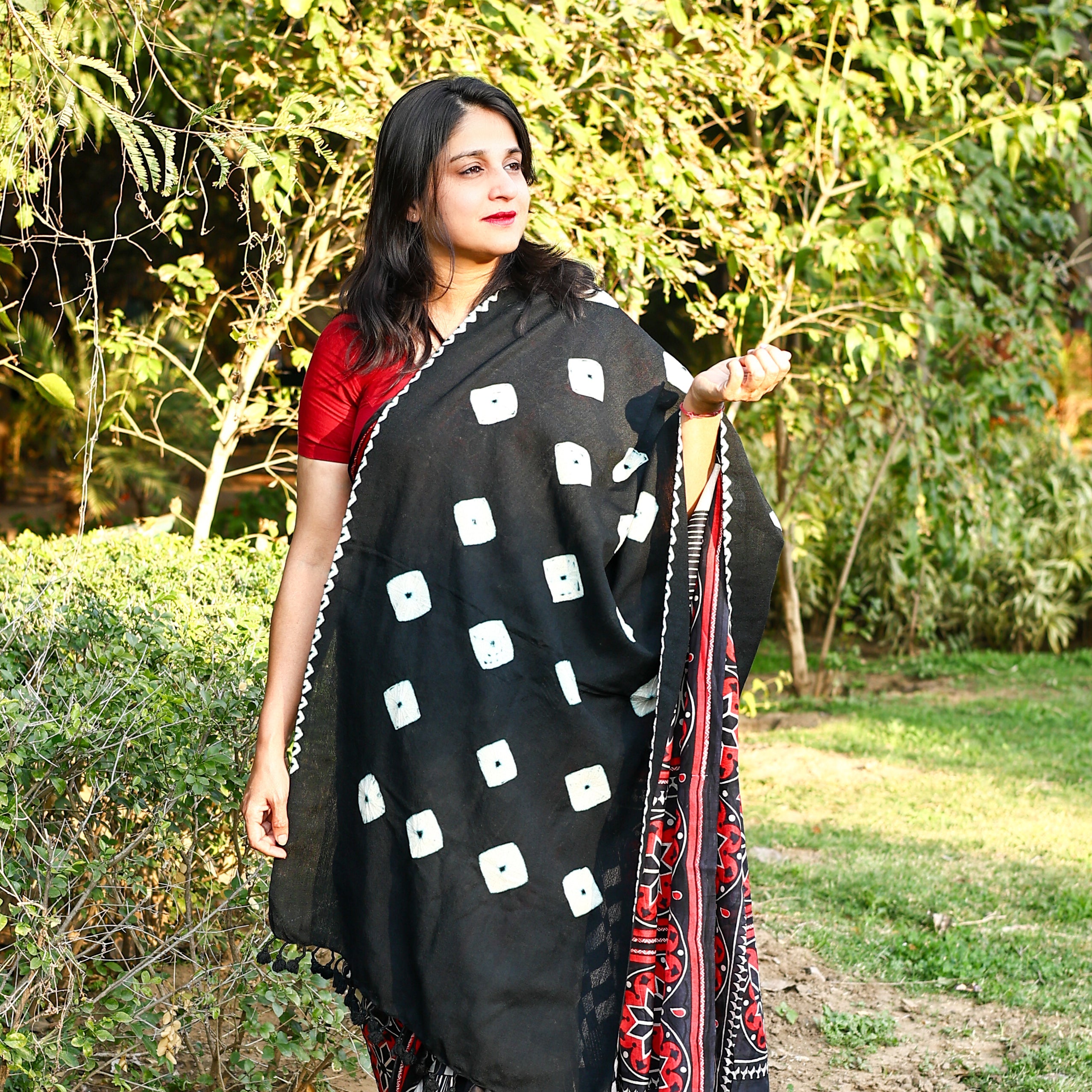 Handwoven Black and White Kutchi Bhujodi Stole