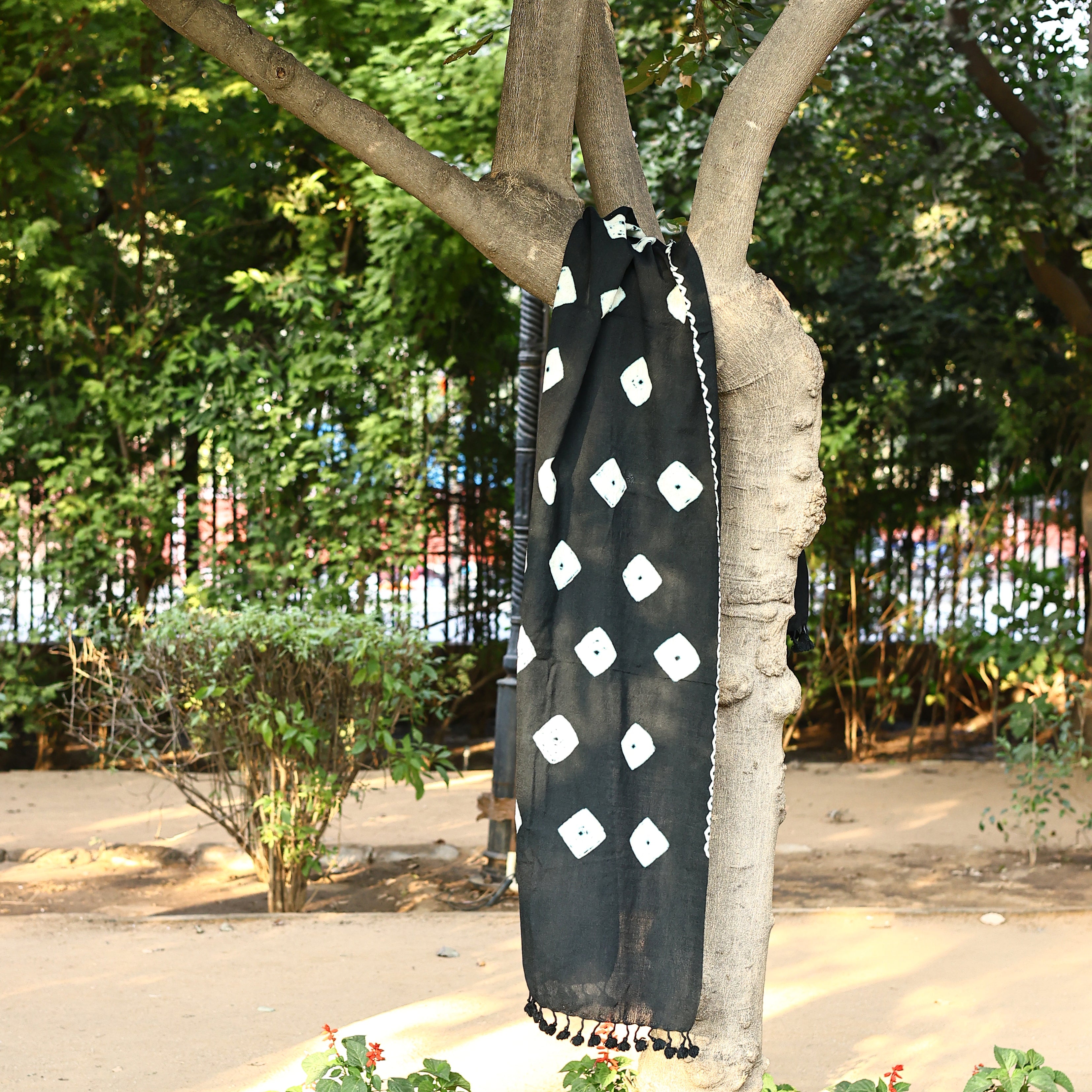 Handwoven Black and White Kutchi Bhujodi Stole