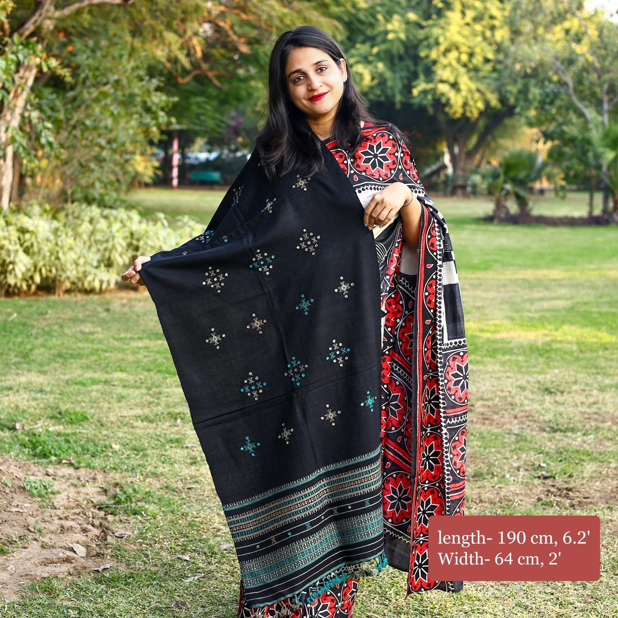 Handwoven Kutchi Bhujodi Black Stole