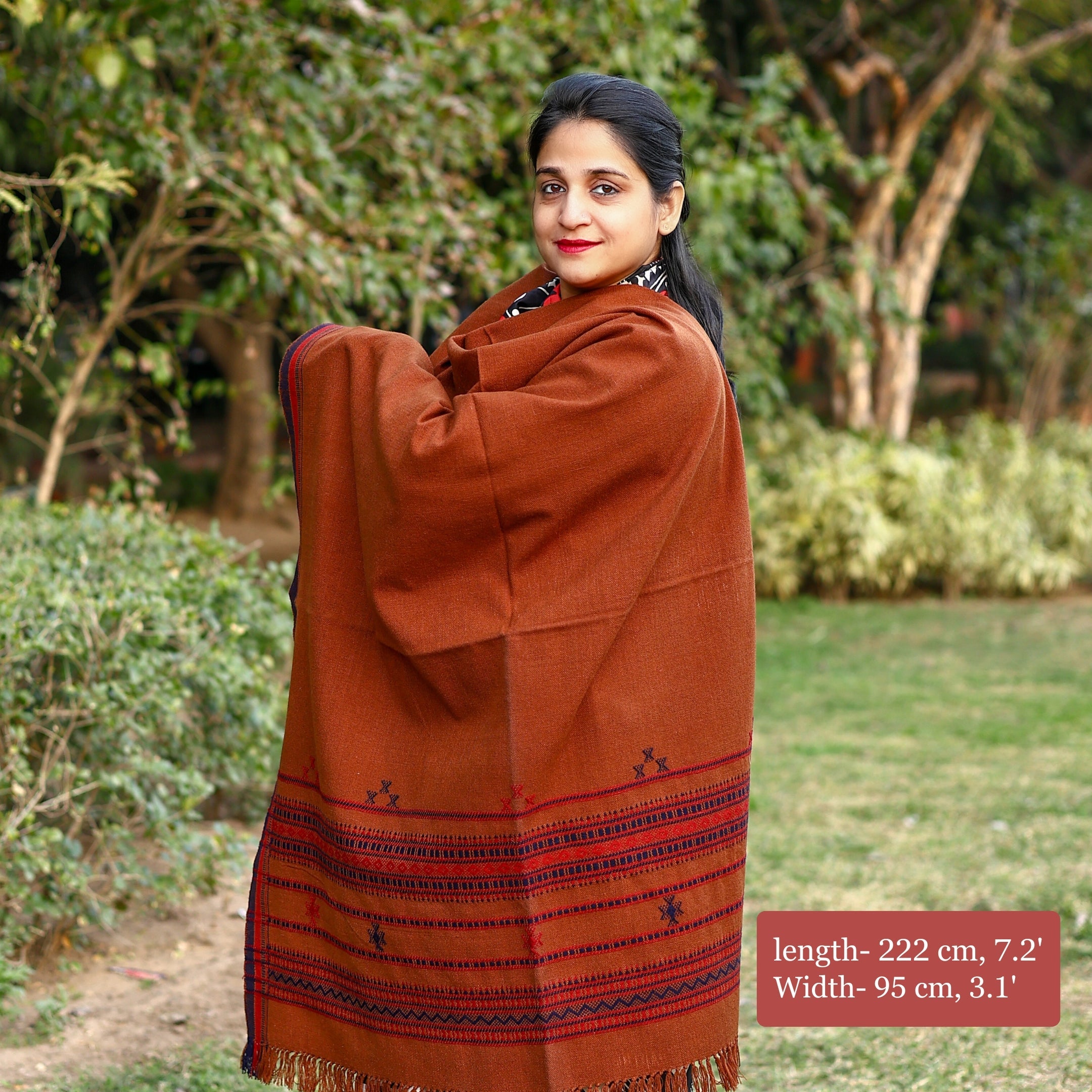 Handwoven Kutchi Bhujodi Brown Geometric Pattern Shawl