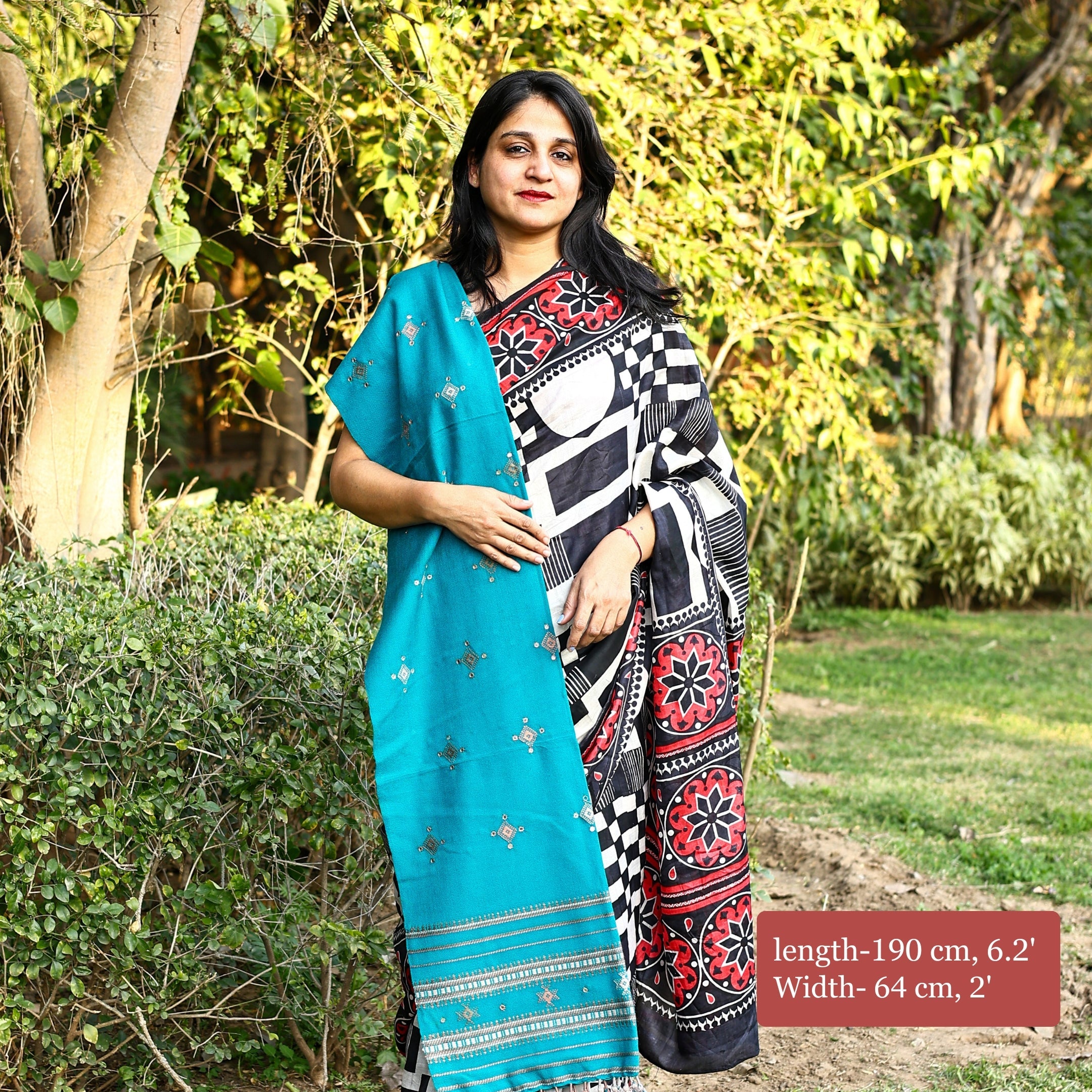 Handwoven Kutchi Bhujodi Cyan Blue Stole