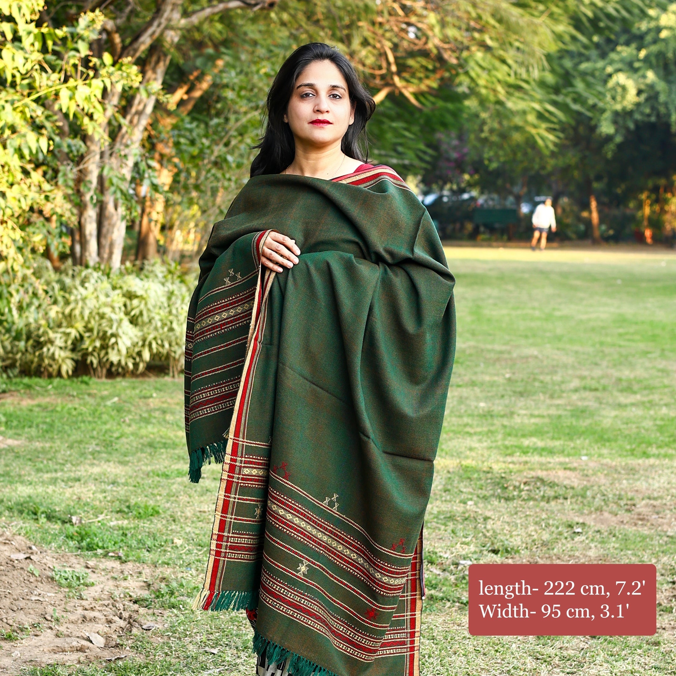 Handwoven Kutchi Bhujodi Green Geometric Pattern Shawl