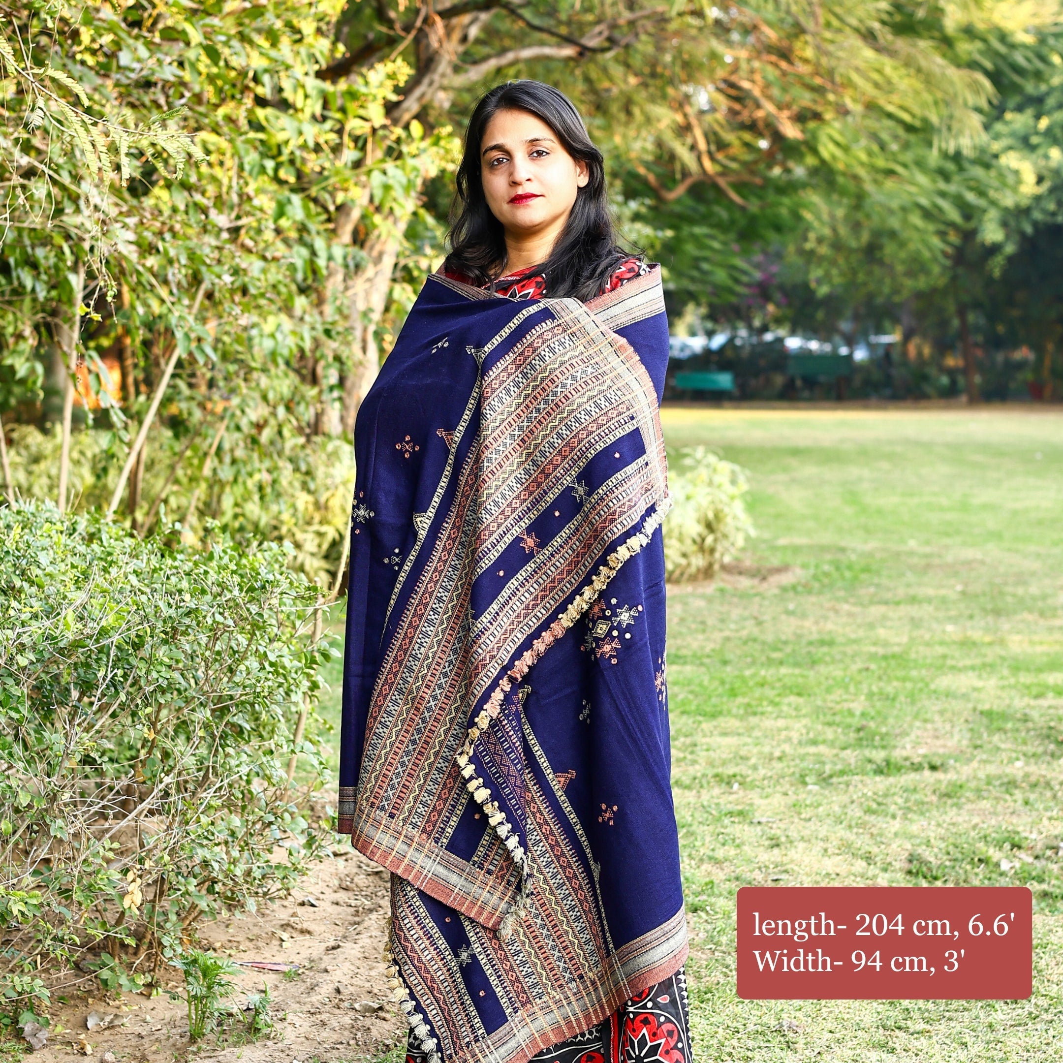 Handwoven Kutchi Bhujodi Navy Blue Shawl