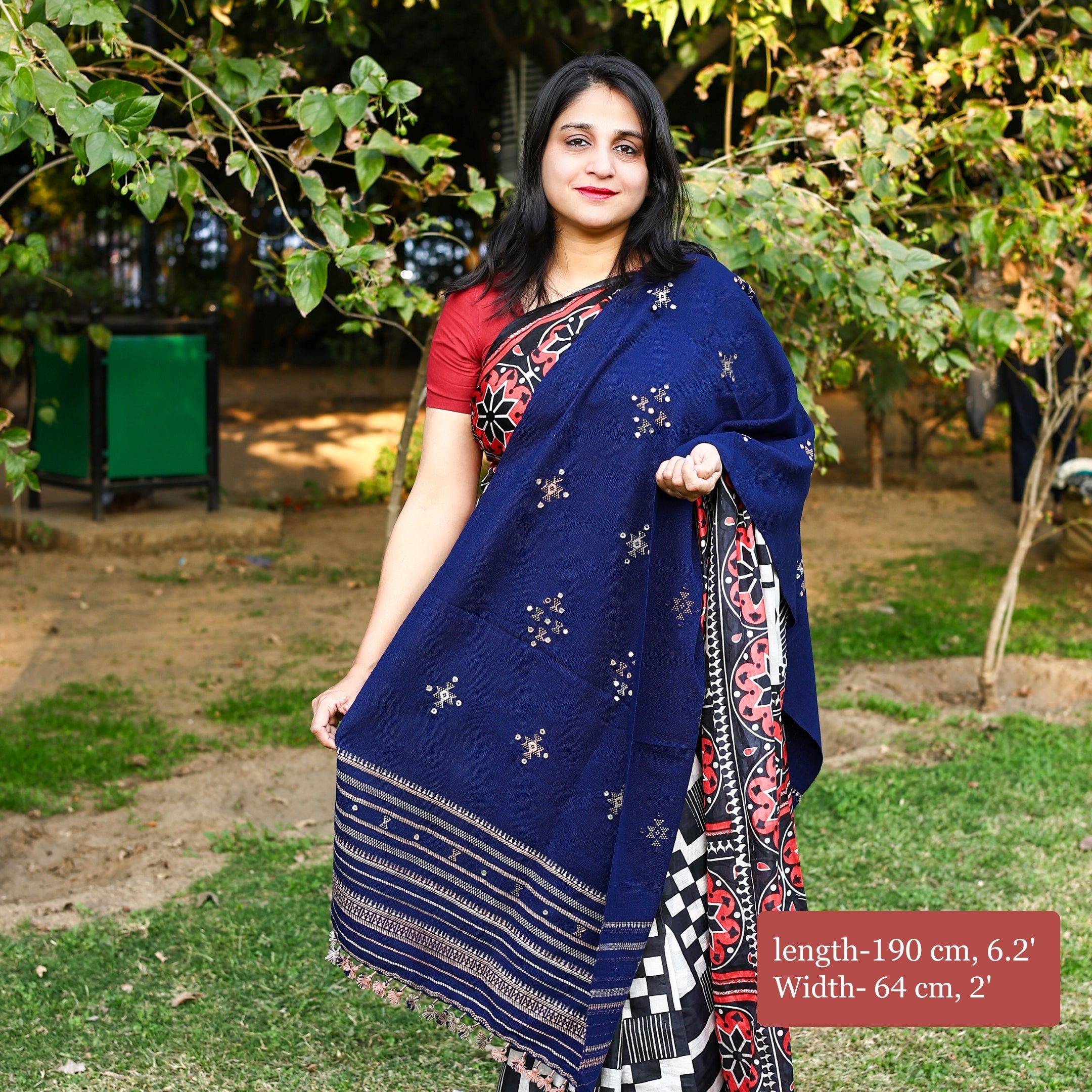 Handwoven Kutchi Bhujodi Navy Blue Stole