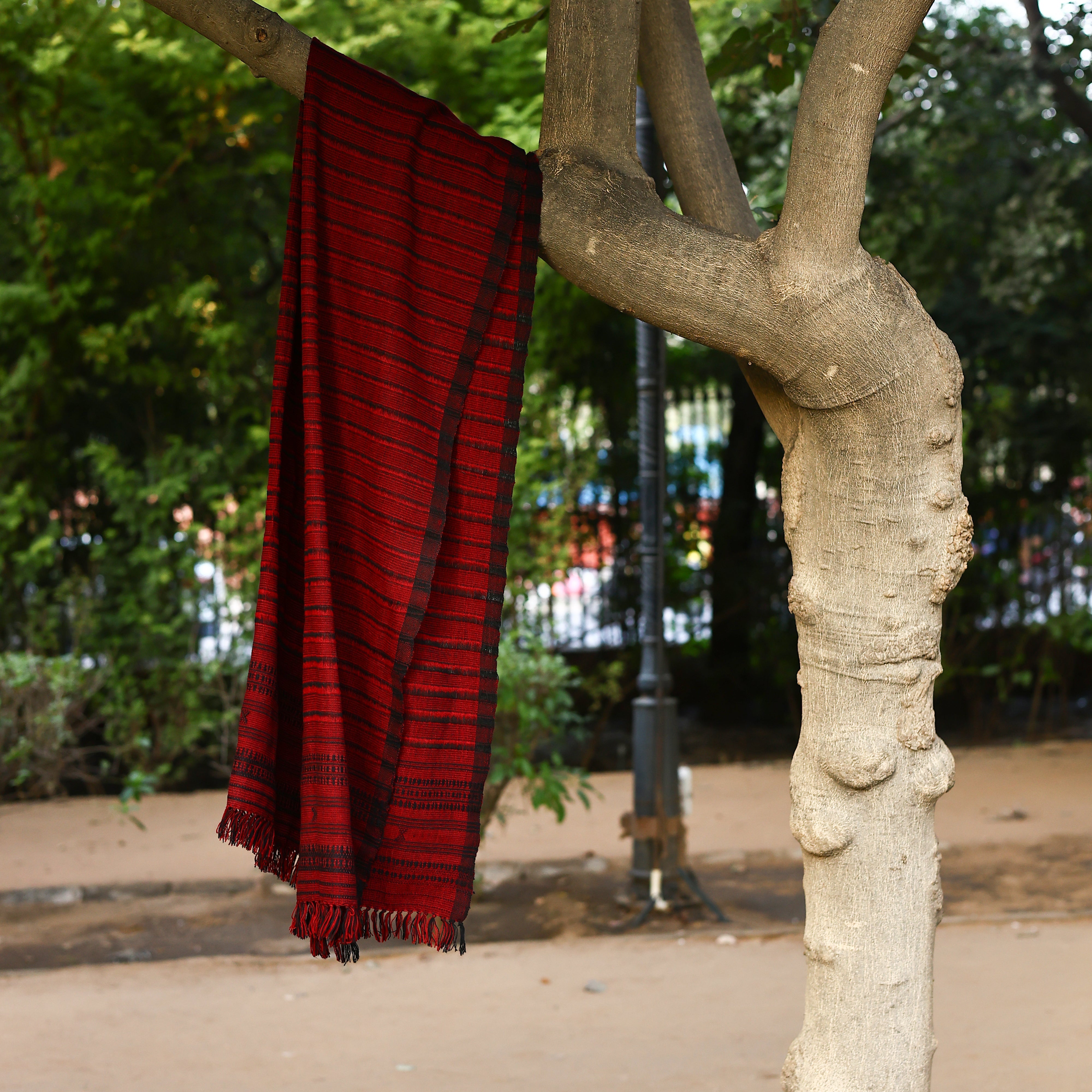 Handwoven Maroon and Black Kutchi Bhujodi Stole