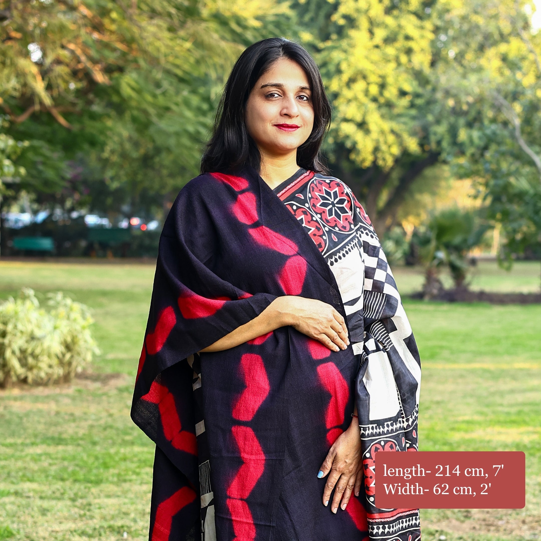 Handwoven Red and Black Kutchi Bhujodi Stole