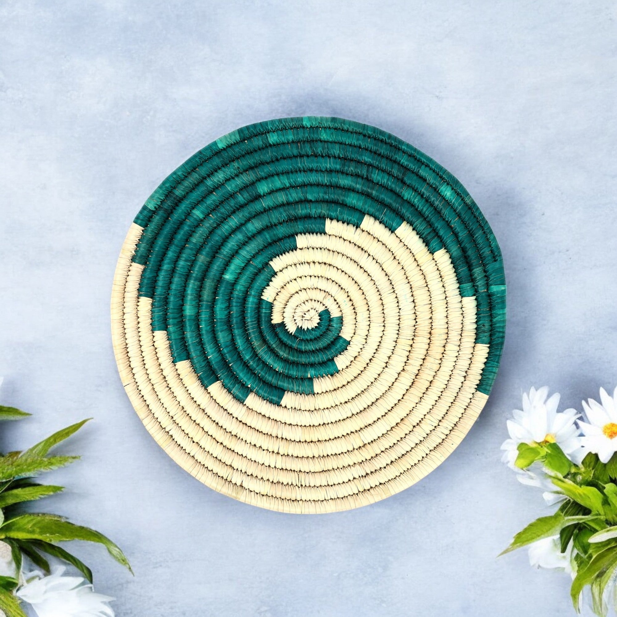 Handwoven Sabai Grass Table Matâ€”Beige and Green