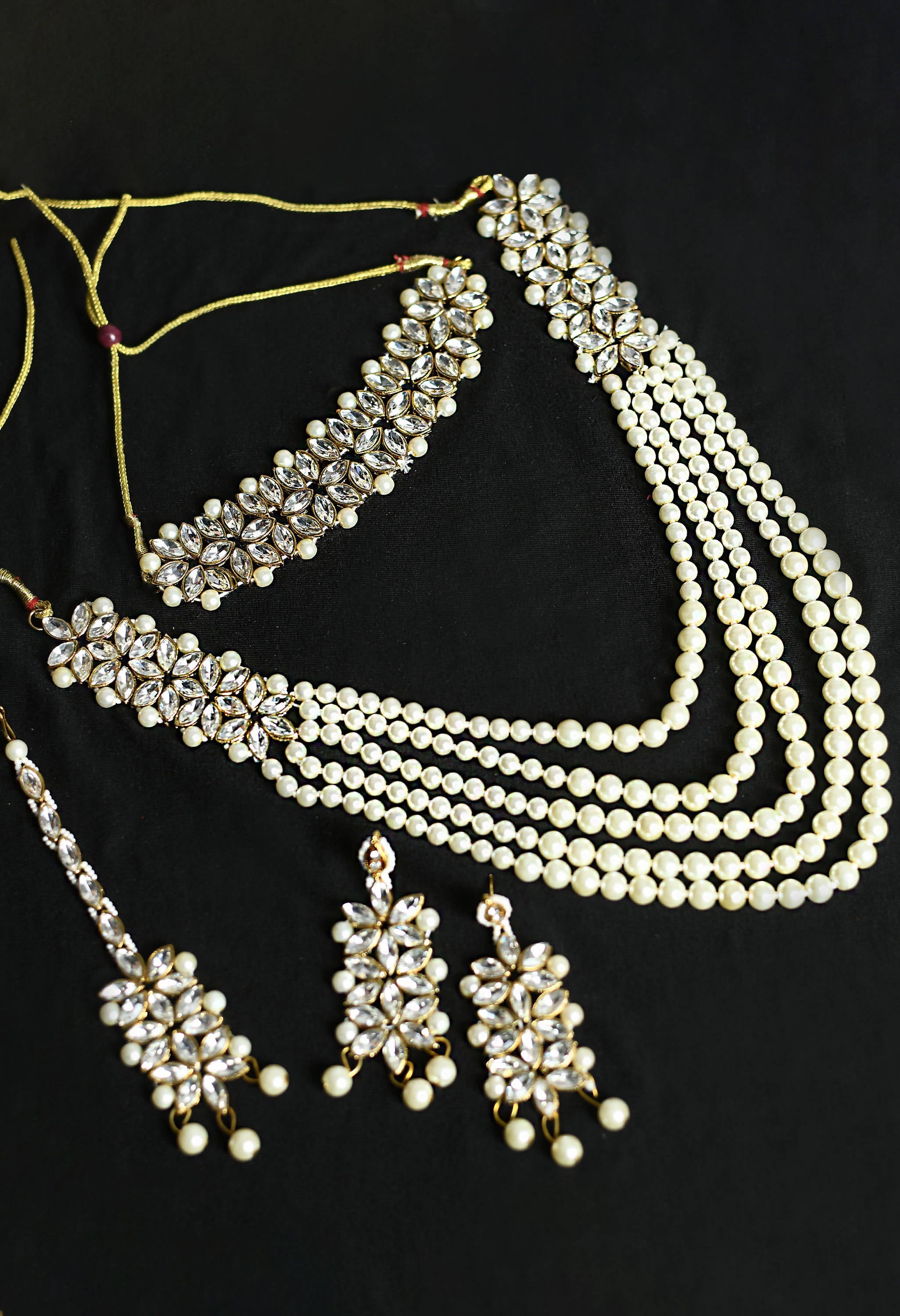 Johar Kamal Gold Plated with stone and pearls Combo Necklac