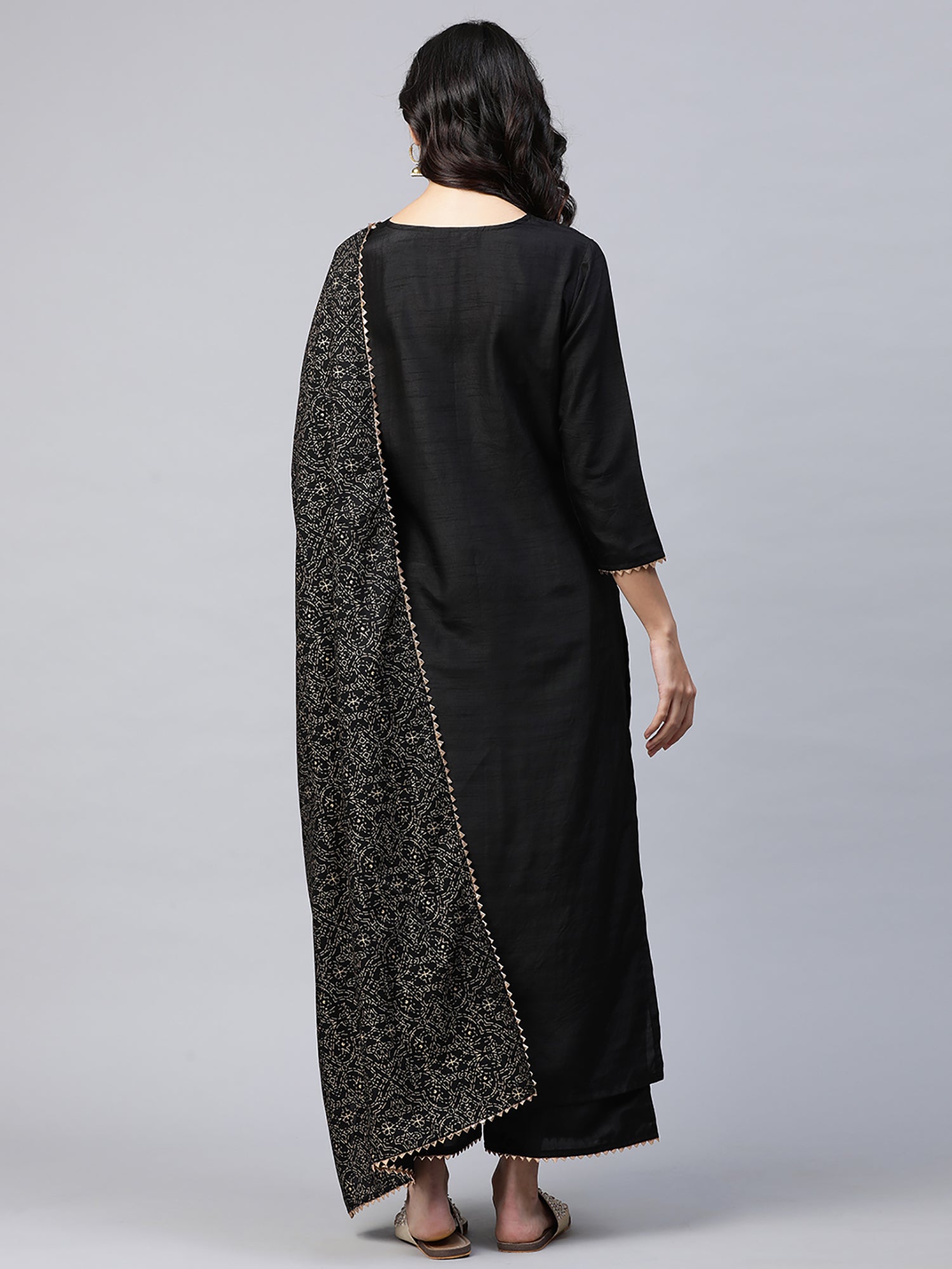 Women's Black Polyester Kurta Set - Taantav