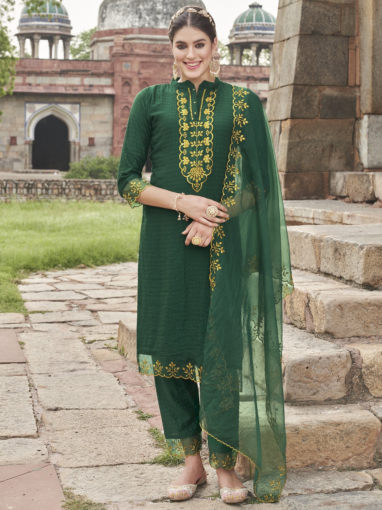 Women's Green Viscose Rayon Kurta Set - Taantav