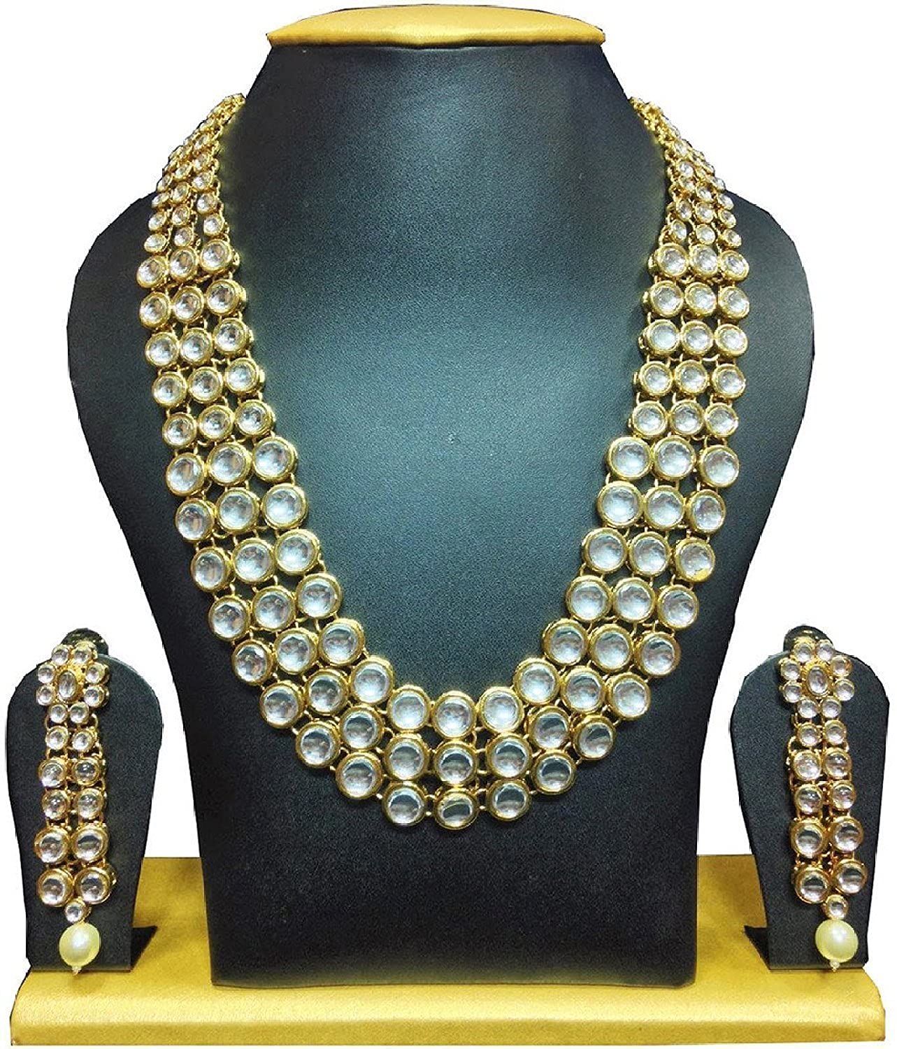 Women's gold plated anushkasharma inspired faux three layered kundan jewelleryset for womenij301w
