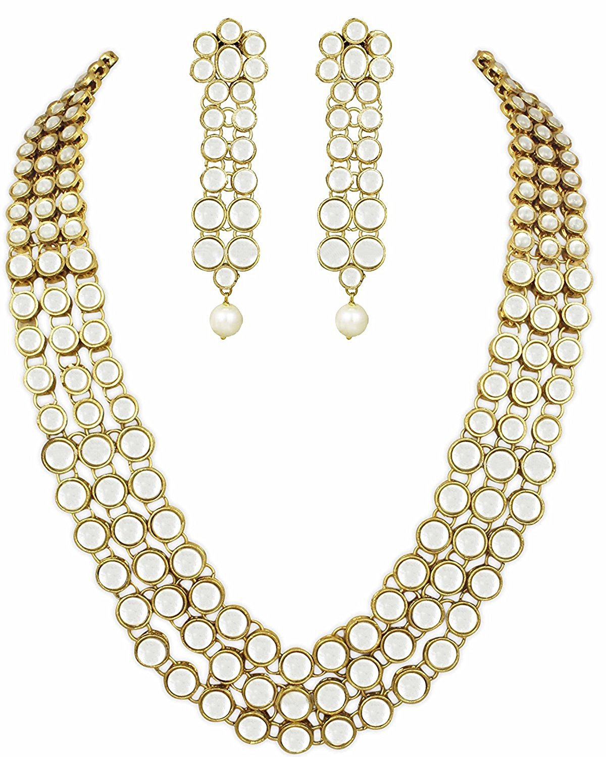 Women's gold plated anushkasharma inspired faux three layered kundan jewelleryset for womenij301w
