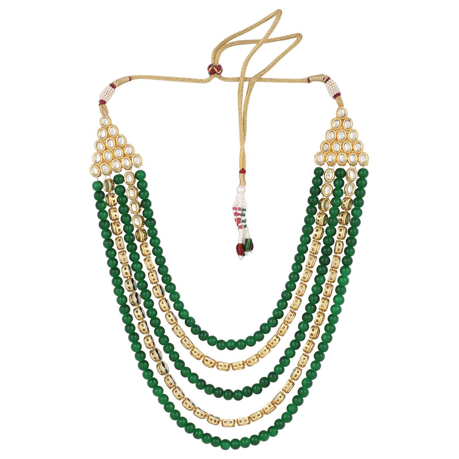 Women's gold plated kundan beads multi strand necklace set with earrings ij318pi