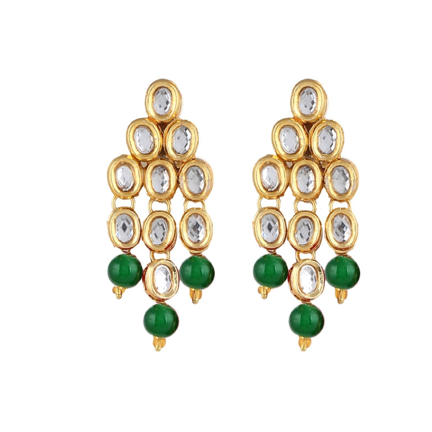 Women's gold plated kundan beads multi strand necklace set with earrings ij318pi