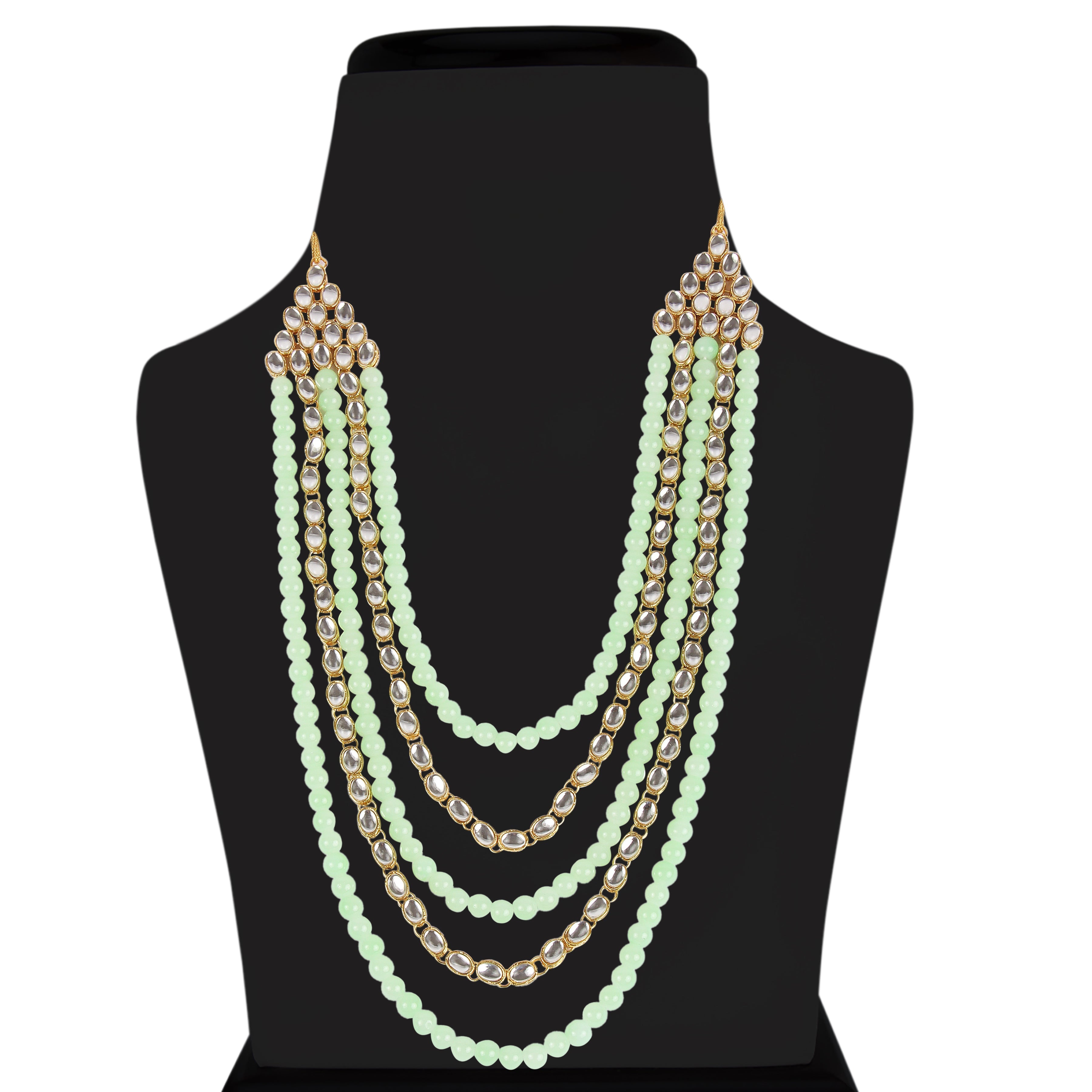 Women's gold plated kundan beads multi strand necklace set with earrings ij318pi