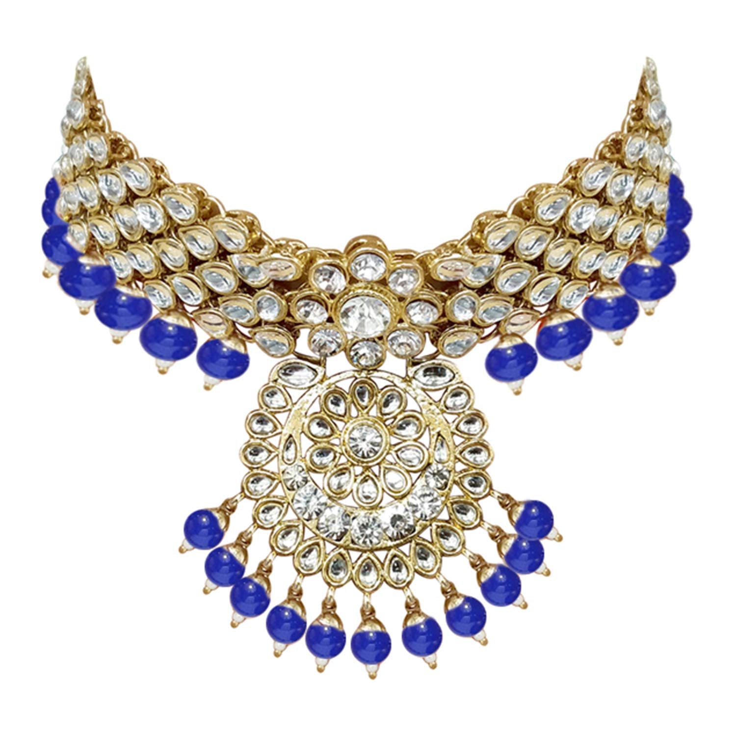 Women's Traditional Gold Plated Kundan Pearl Bridal Necklace Set for Women