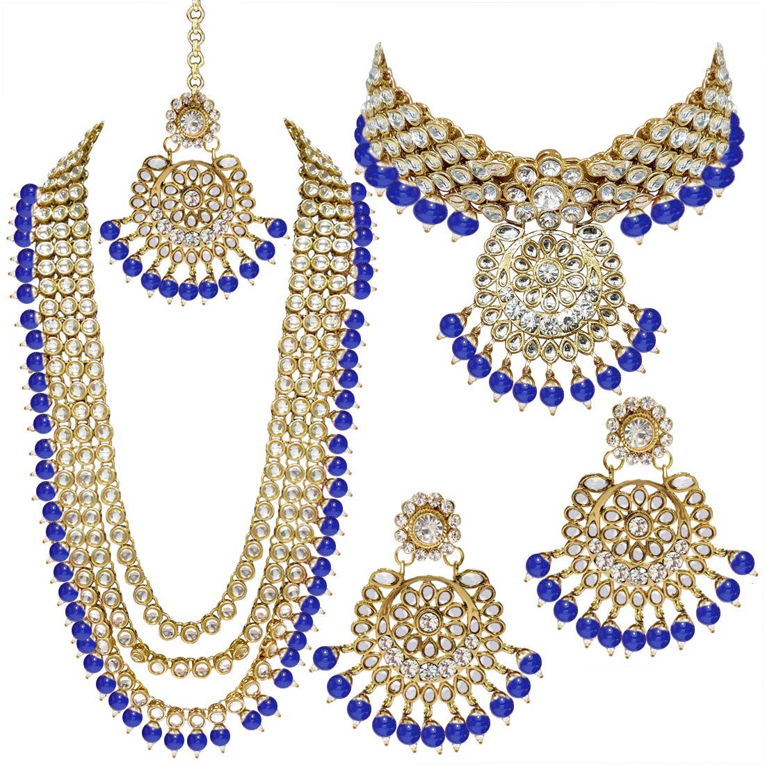 Women's Traditional Gold Plated Kundan Pearl Bridal Necklace Set for Women