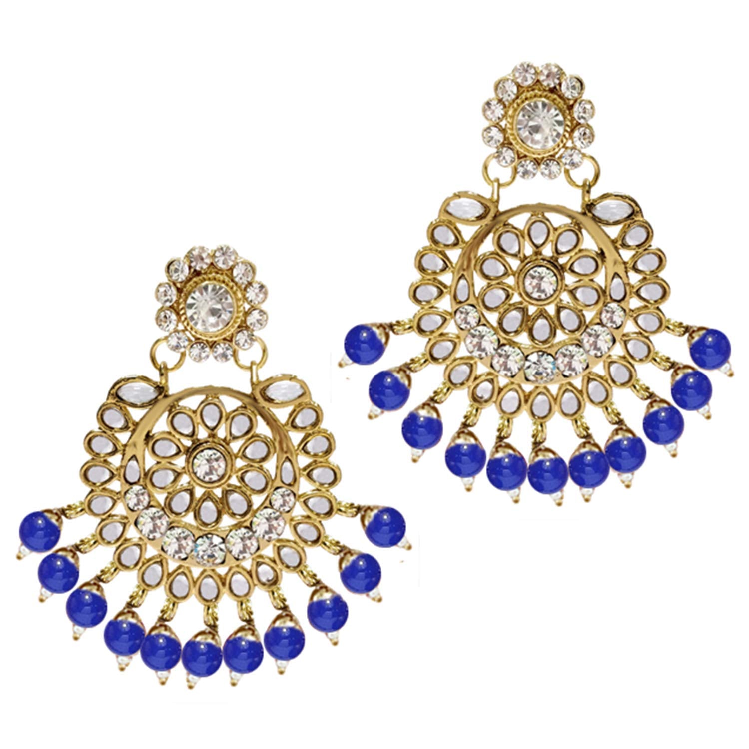 Women's Traditional Gold Plated Kundan Pearl Bridal Necklace Set for Women