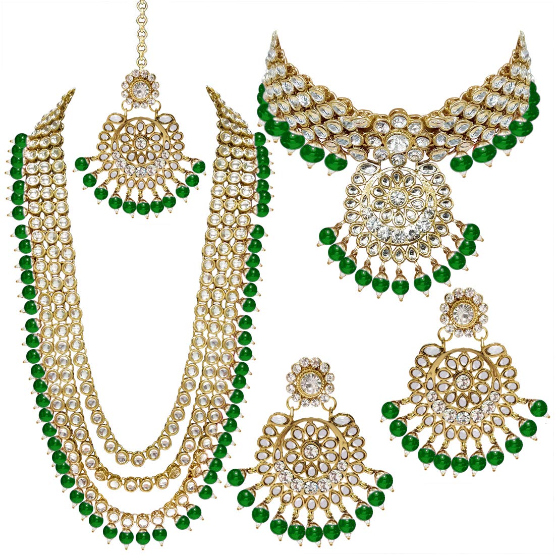 Women's Traditional Gold Plated Kundan Pearl Bridal Necklace Set for Women