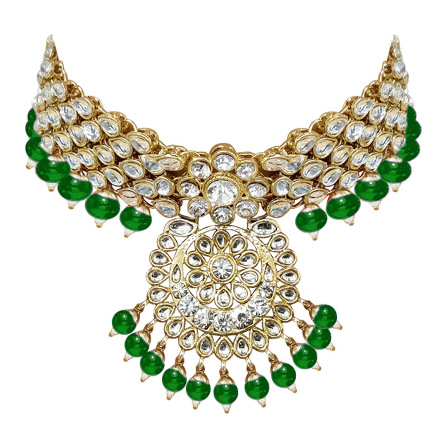 Women's Traditional Gold Plated Kundan Pearl Bridal Necklace Set for Women