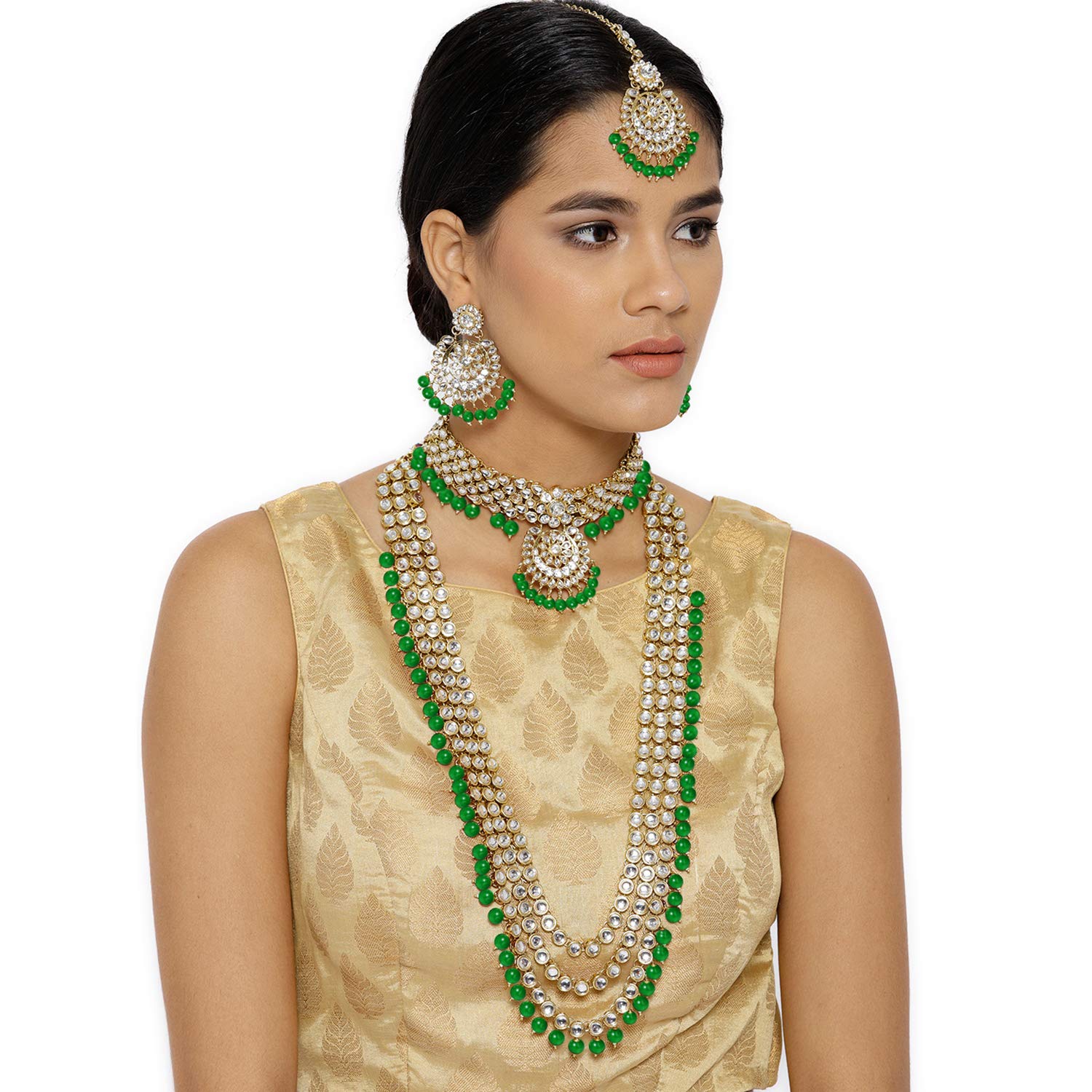 Women's Traditional Gold Plated Kundan Pearl Bridal Necklace Set for Women