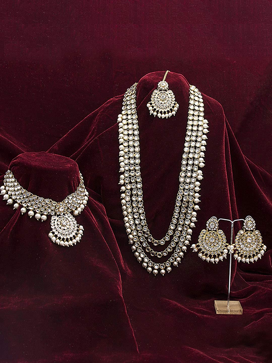 Women's Traditional Gold Plated Kundan Pearl Bridal Necklace Set for Women