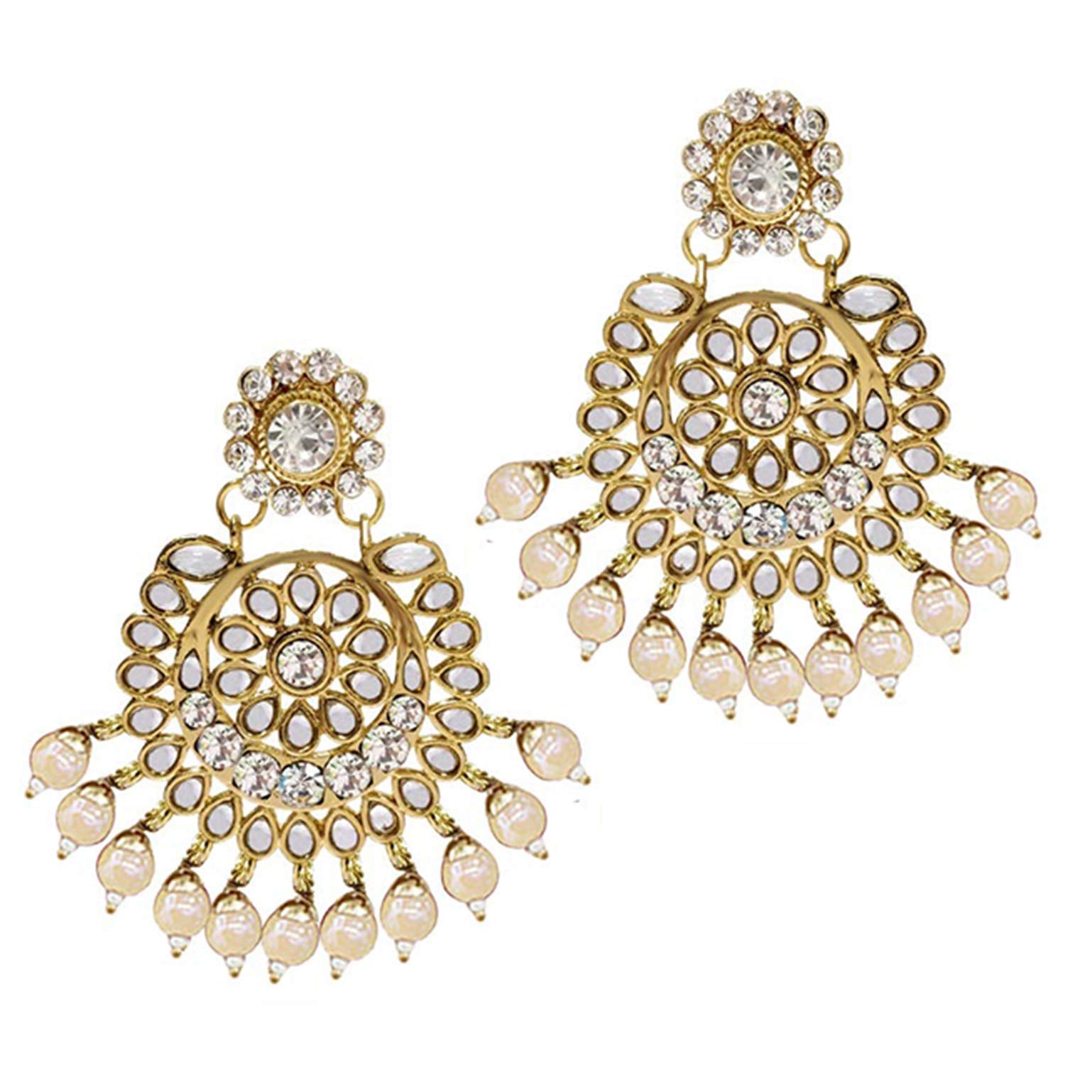 Women's Traditional Gold Plated Kundan Pearl Bridal Necklace Set for Women