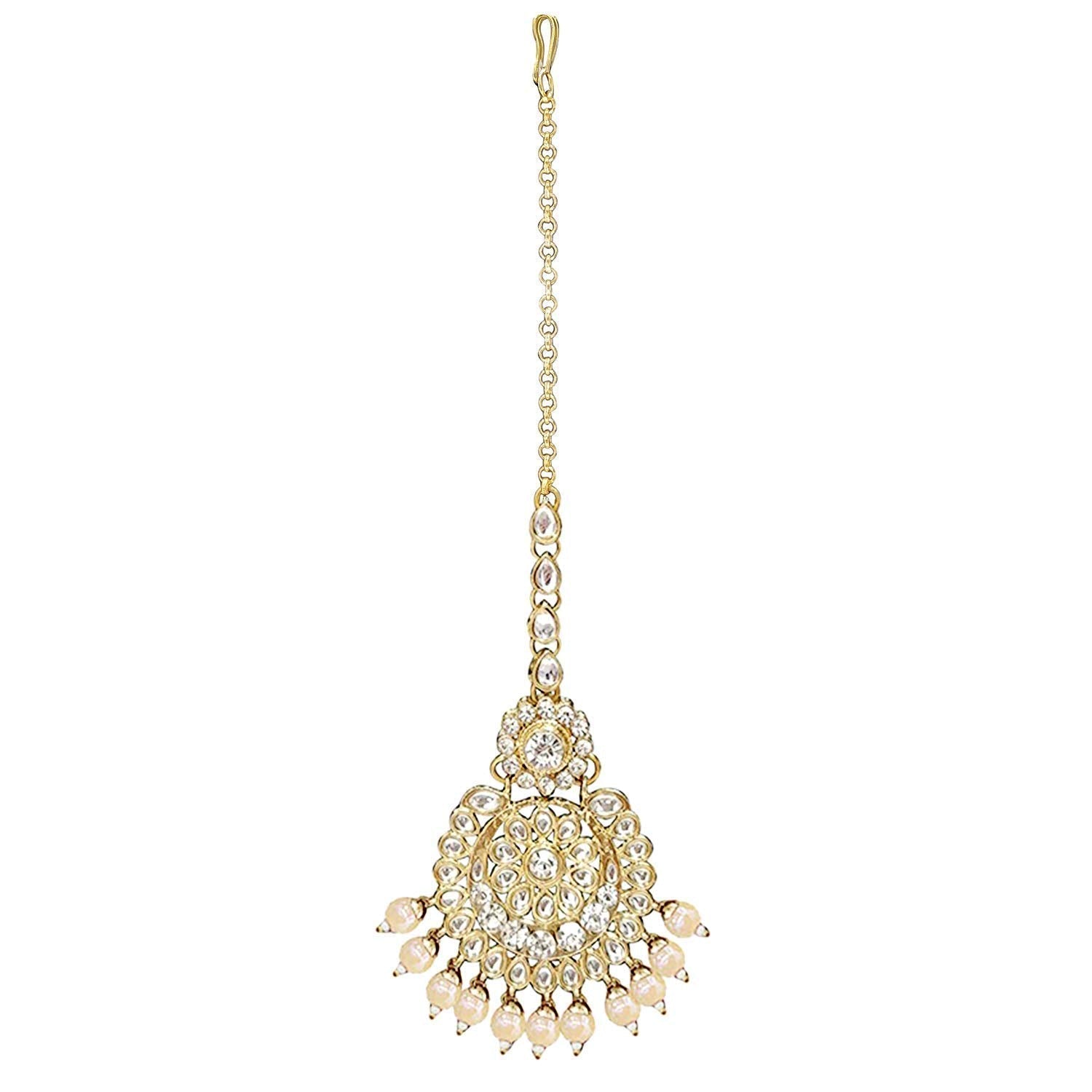 Women's Traditional Gold Plated Kundan Pearl Bridal Necklace Set for Women