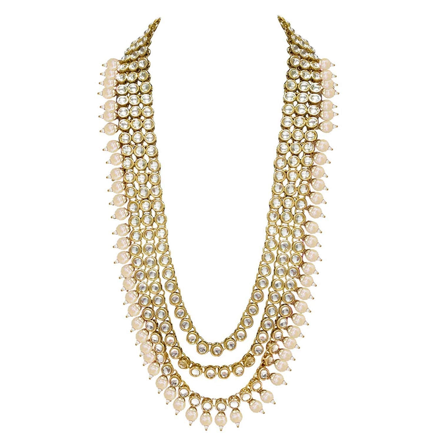 Women's Traditional Gold Plated Kundan Pearl Bridal Necklace Set for Women