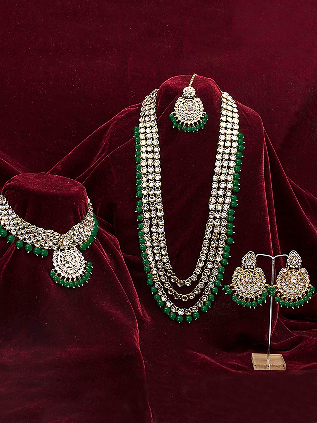 Women's Traditional Gold Plated Kundan Pearl Bridal Necklace Set for Women